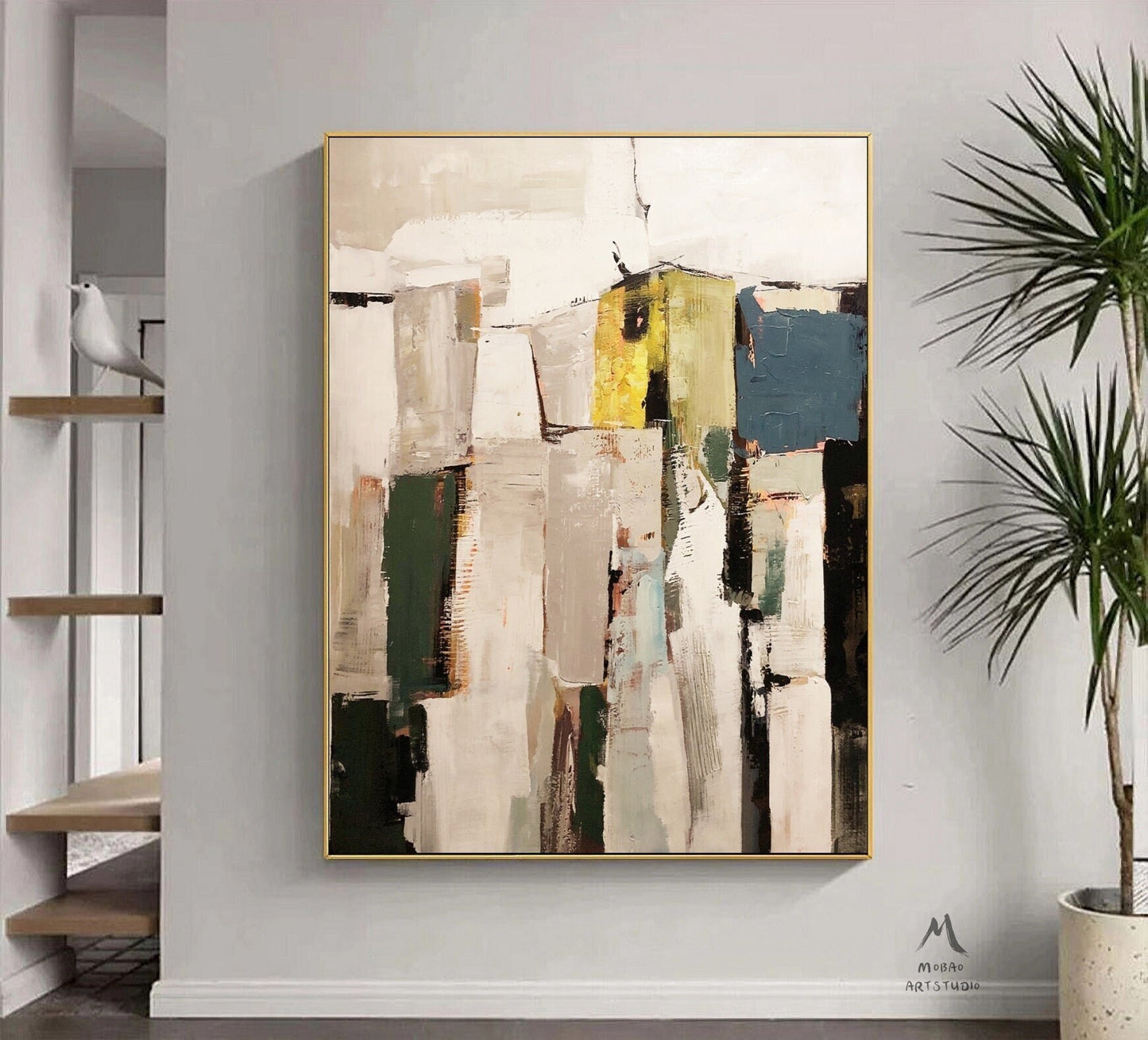 Original Abstract Painting Beige Minimalist Art Beige Wall Art Blue Minimalist Abstract Art Painting Beige Abstract Art Contemporary Art
