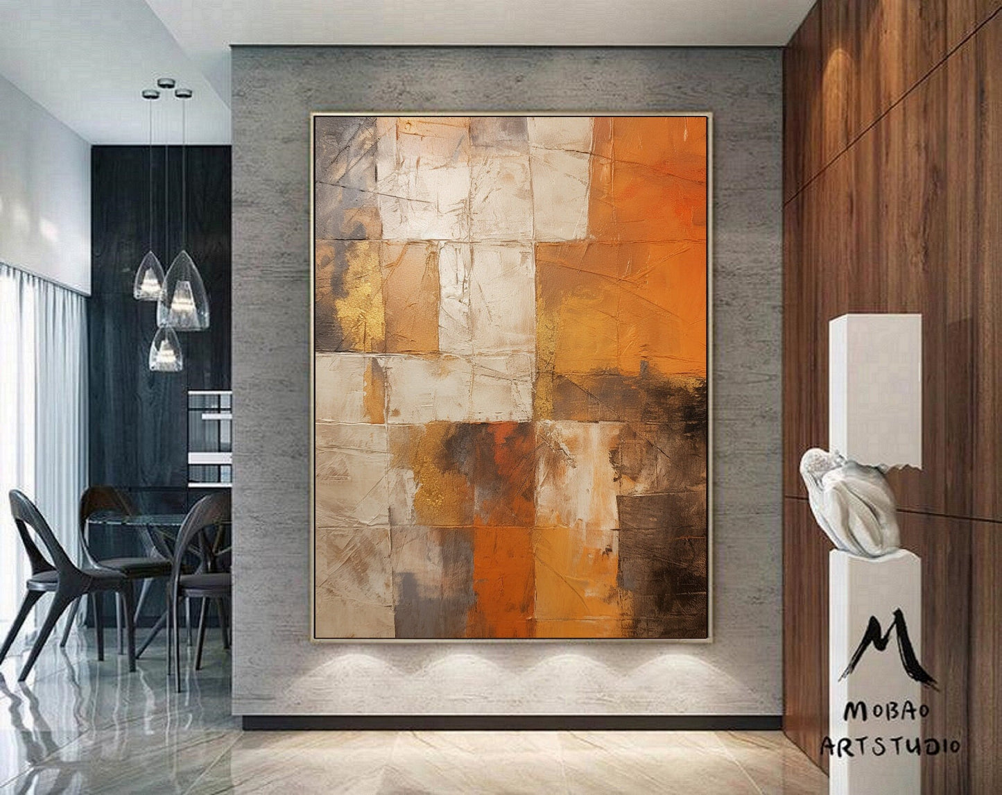 Orange Abstract Painting Orange 3D Texture Art Beige Minimalist Art Orange Abstract Art Beige Wall Art Orange Wall Art Modern Wall Art