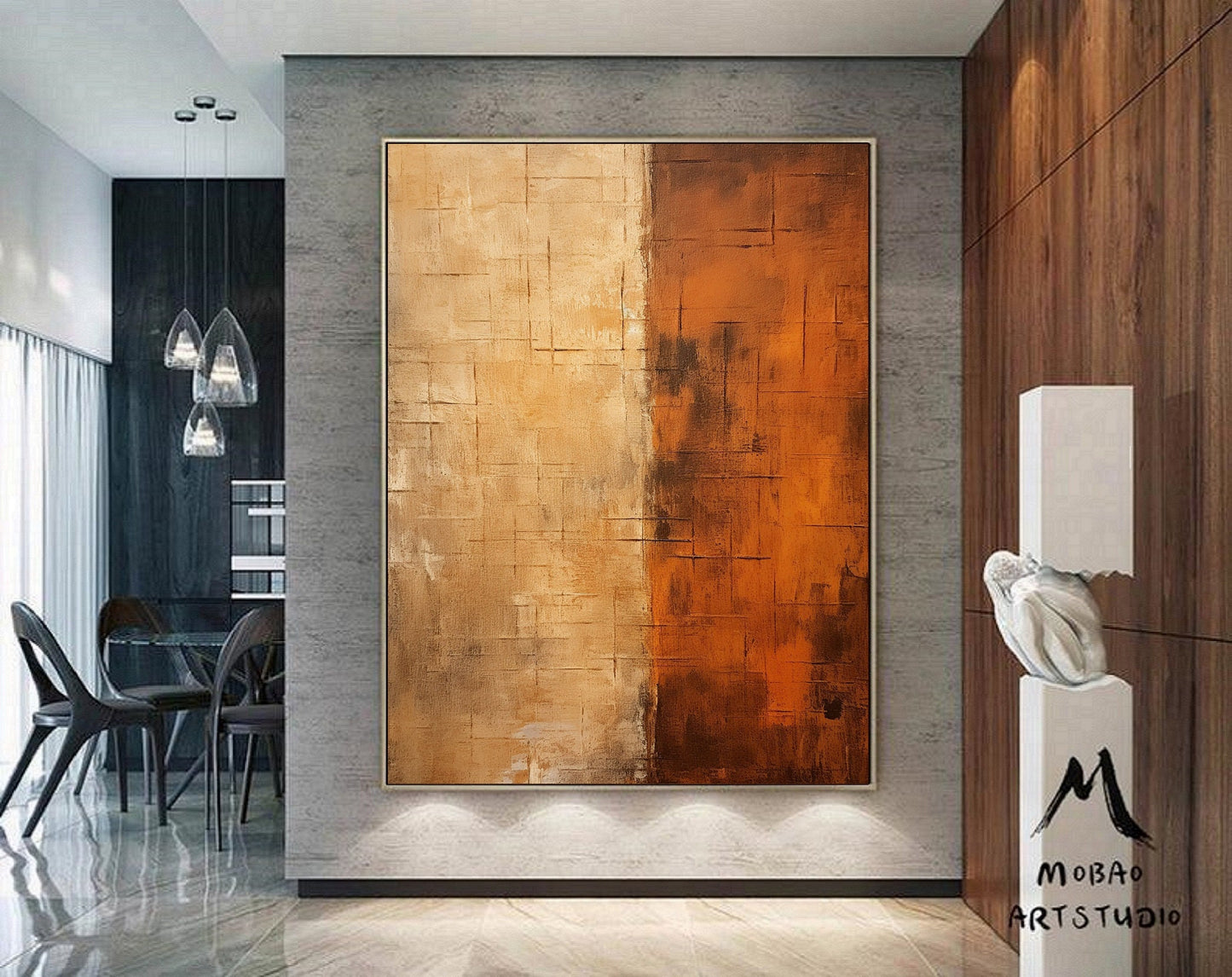 Orange Abstract Painting Wabi Sabi Wall Art Orange Textured Wall Art Large Brown Canvas Painting Orange Wall Art Brown Canvas Wall Art