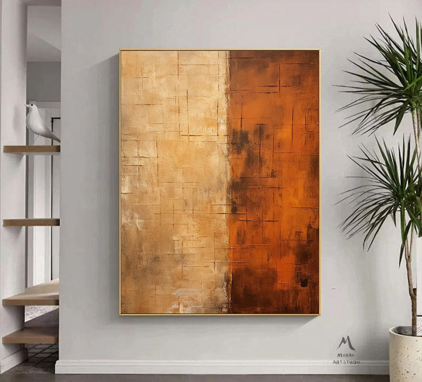 Orange Abstract Painting Wabi Sabi Wall Art Orange Textured Wall Art Large Brown Canvas Painting Orange Wall Art Brown Canvas Wall Art