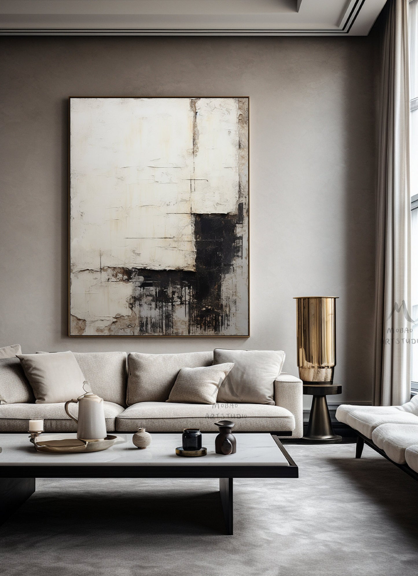 Beige Painting Boho Wall Art Black Minimalist Art Beige Wall Art Wabi Sabi Wall Art Gray Painting Neutral Wall Art Black Abstract Art