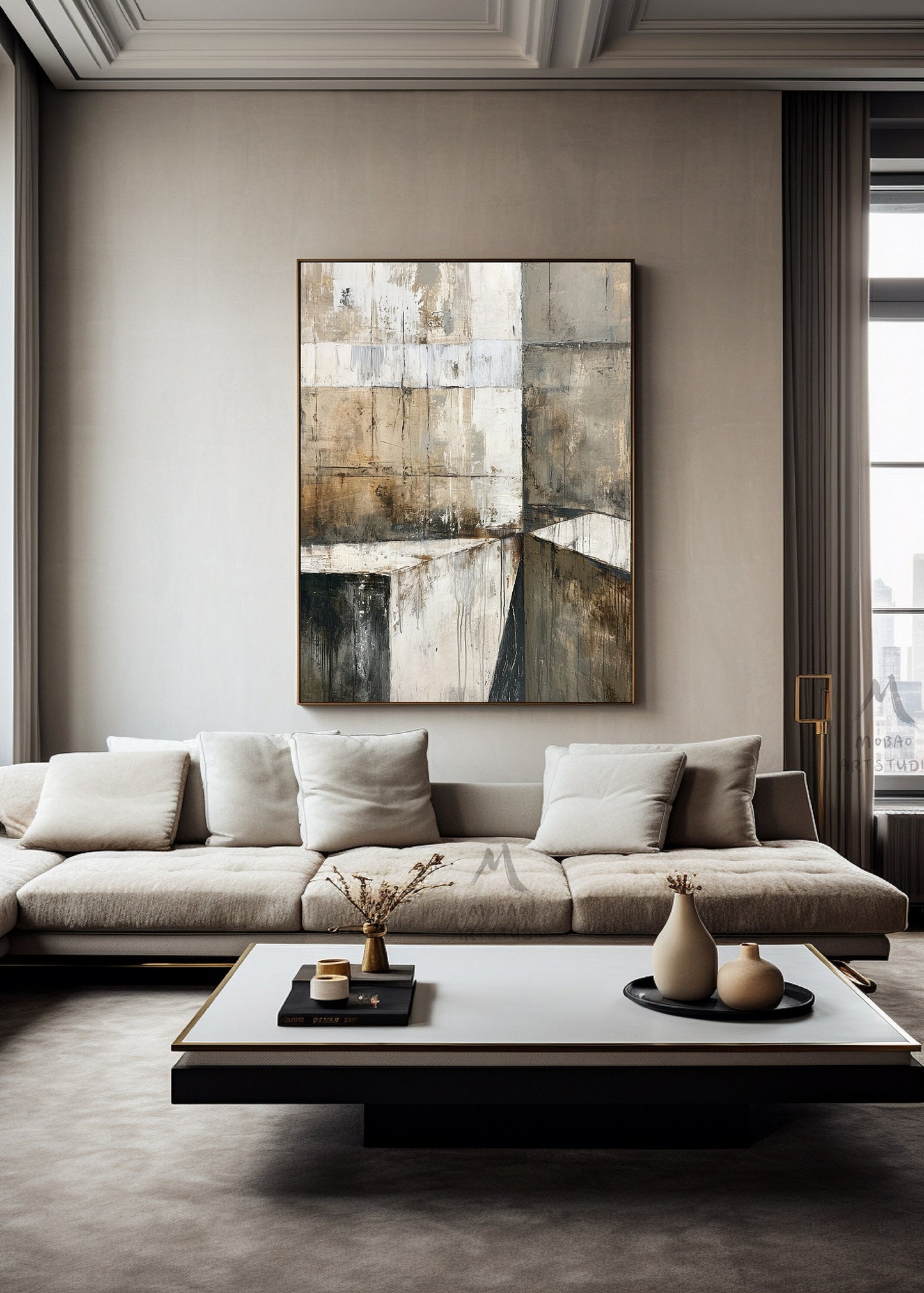 Boho Wall Art Gray Canvas Painting Beige Painting Neutral Canvas Painting Wabi Sabi Wall Art Brown Abstract Art Beige Wall Art #Treppe-6