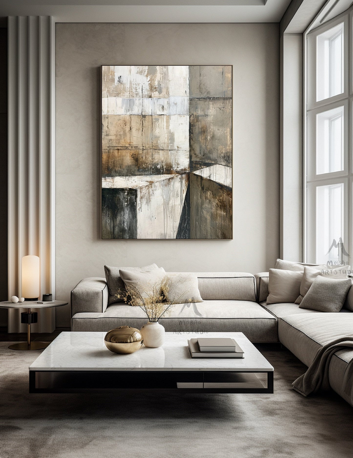 Boho Wall Art Gray Canvas Painting Beige Painting Neutral Canvas Painting Wabi Sabi Wall Art Brown Abstract Art Beige Wall Art #Treppe-6