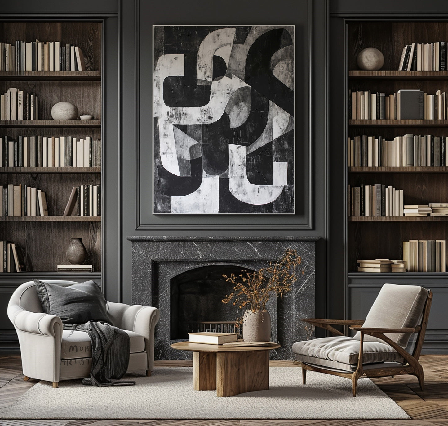 Black Minimalist Painting Black and White Abstract Painting Gray Minimalist Art Modern Wall Art Decor Black Textured Painting On Canvas
