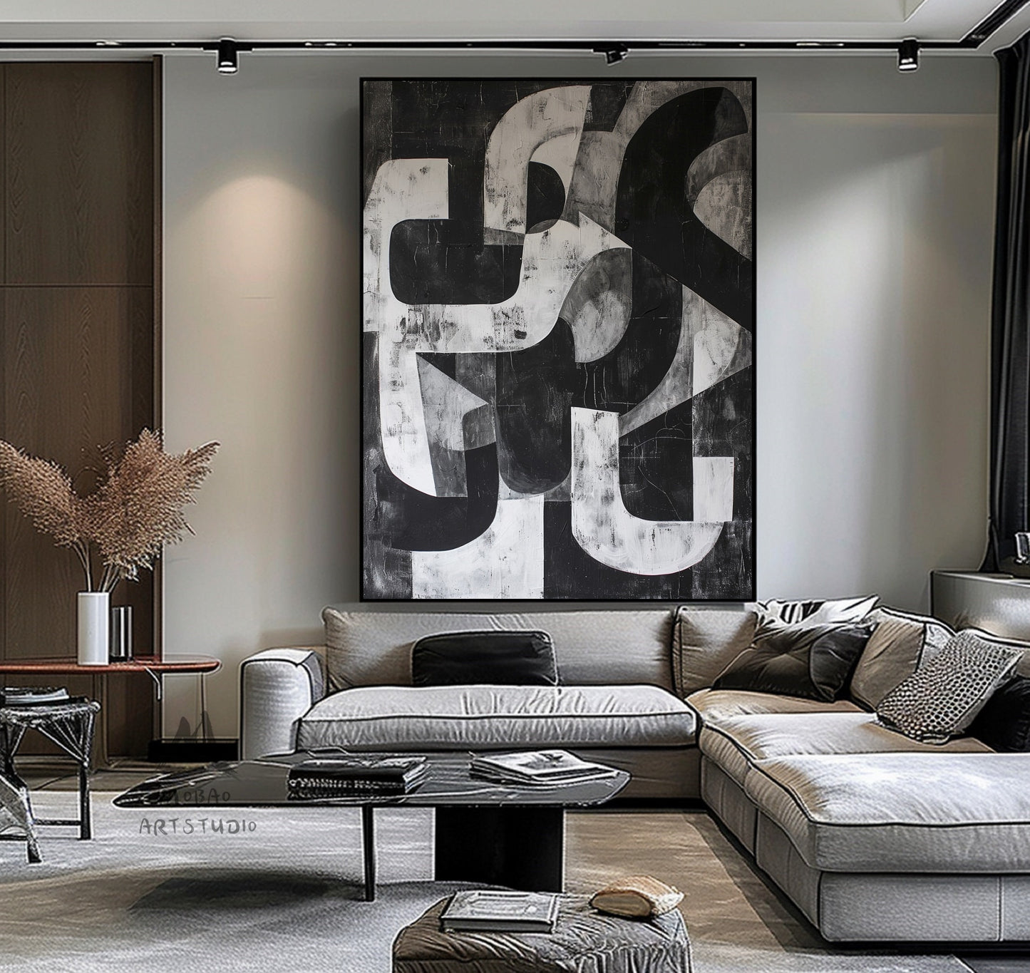 Black Minimalist Painting Black and White Abstract Painting Gray Minimalist Art Modern Wall Art Decor Black Textured Painting On Canvas