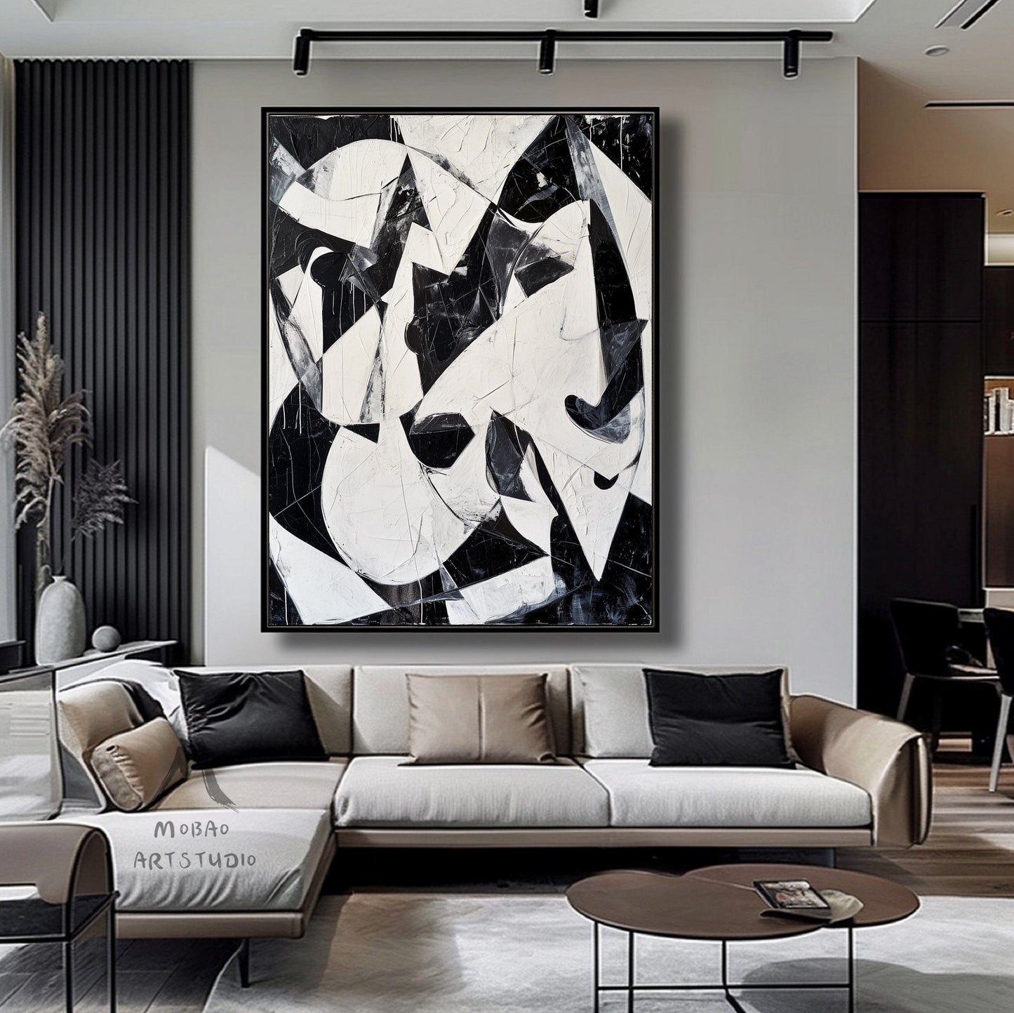 Black Wall Art Black And White Abstract Minimal Painting on Canvas Modern Textured Wall Art Black Contemporary Abstract Art for Living Room
