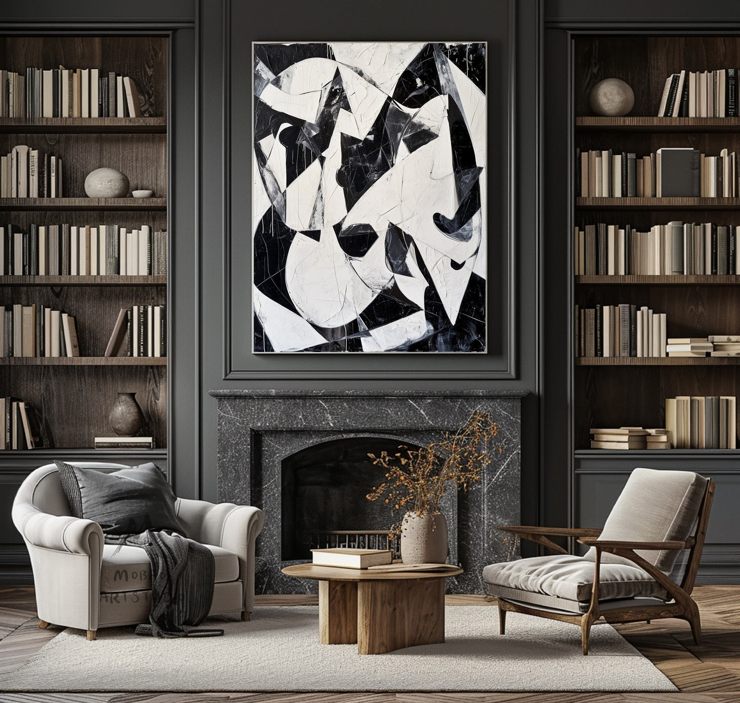 Black Wall Art Black And White Abstract Minimal Painting on Canvas Modern Textured Wall Art Black Contemporary Abstract Art for Living Room