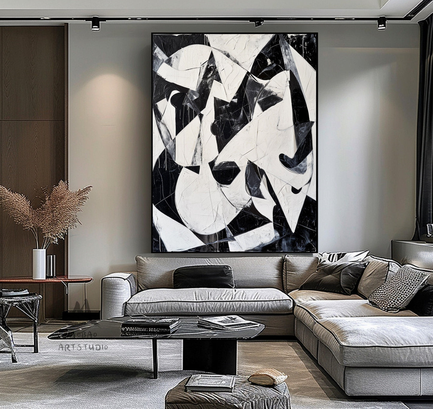 Black Wall Art Black And White Abstract Minimal Painting on Canvas Modern Textured Wall Art Black Contemporary Abstract Art for Living Room
