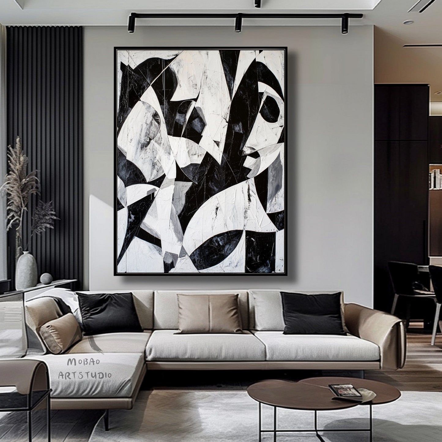 White Textured Wall Art Large Black Wall Art Black And White Abstract Minimal Painting on Canvas Contemporary Abstract Art for Living Room