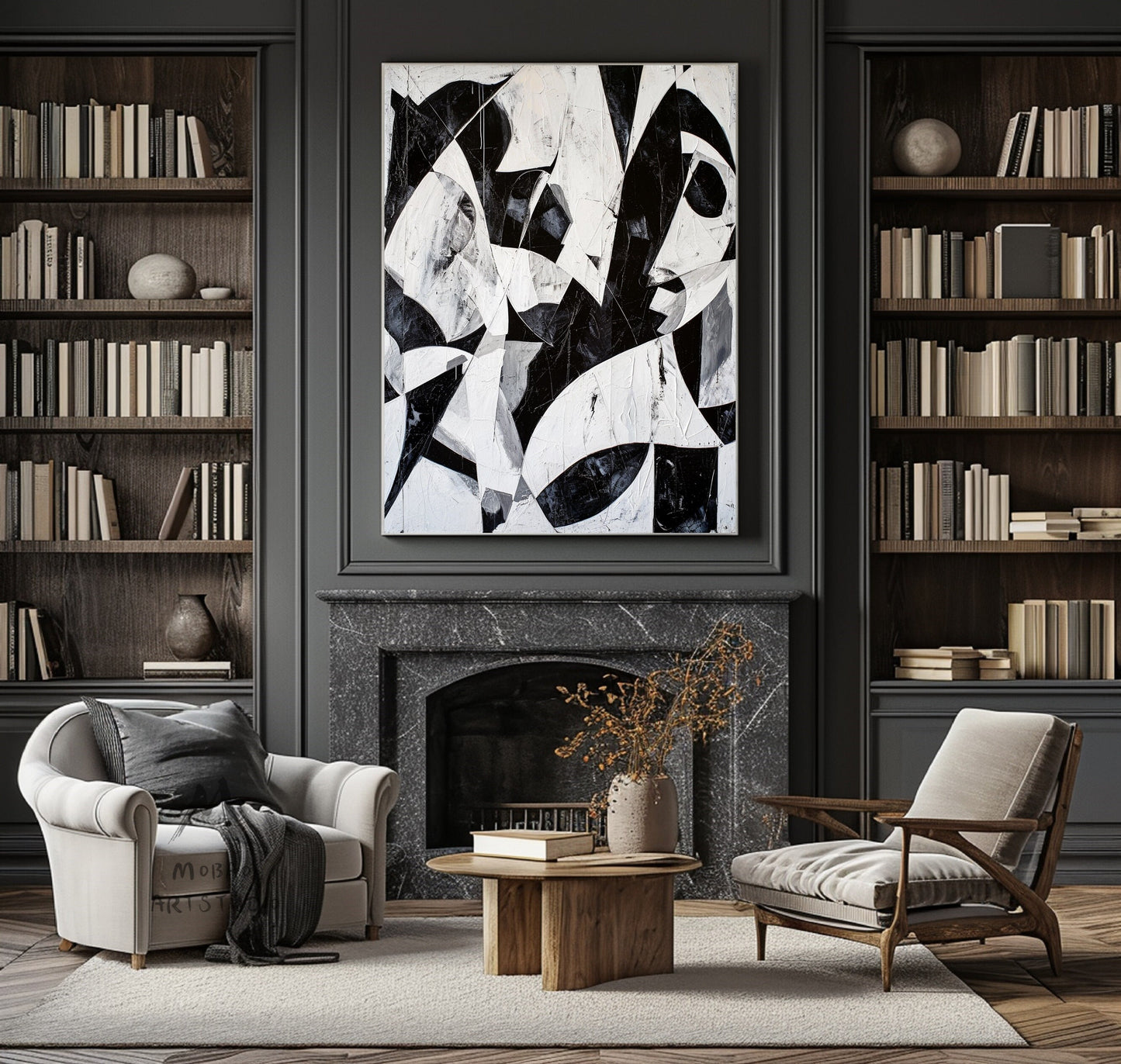 White Textured Wall Art Large Black Wall Art Black And White Abstract Minimal Painting on Canvas Contemporary Abstract Art for Living Room