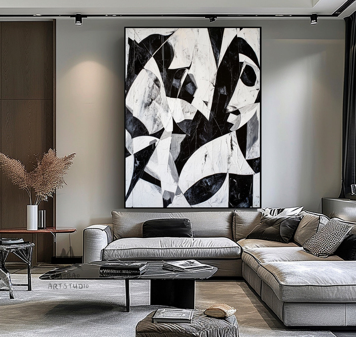 White Textured Wall Art Large Black Wall Art Black And White Abstract Minimal Painting on Canvas Contemporary Abstract Art for Living Room