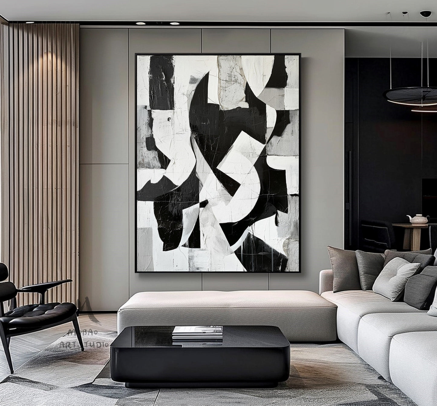 Black White Minimalist Painting Black and White Abstract Painting Boho Wall Art Abstract Painting Modern Wall Art Decor Original Canvas Art