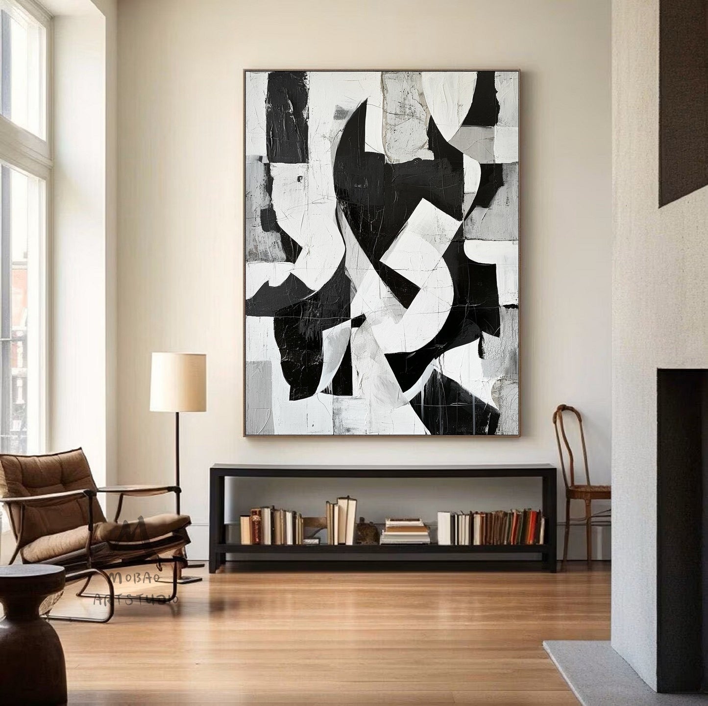 Black White Minimalist Painting Black and White Abstract Painting Boho Wall Art Abstract Painting Modern Wall Art Decor Original Canvas Art
