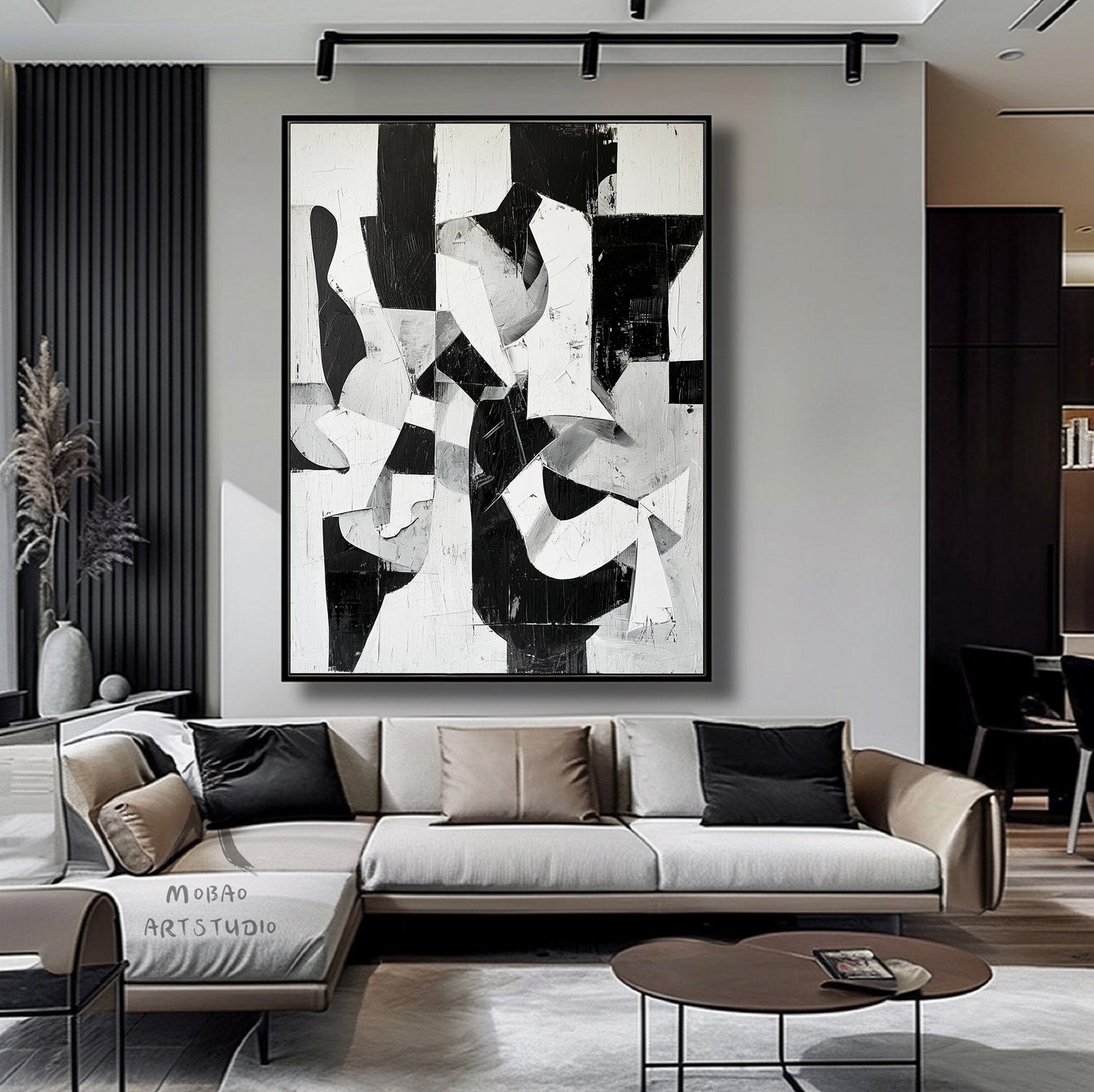 Original Canvas Art Black White Minimalist Painting Black and White Abstract Painting Boho Wall Art Abstract Painting Modern Wall Art Decor