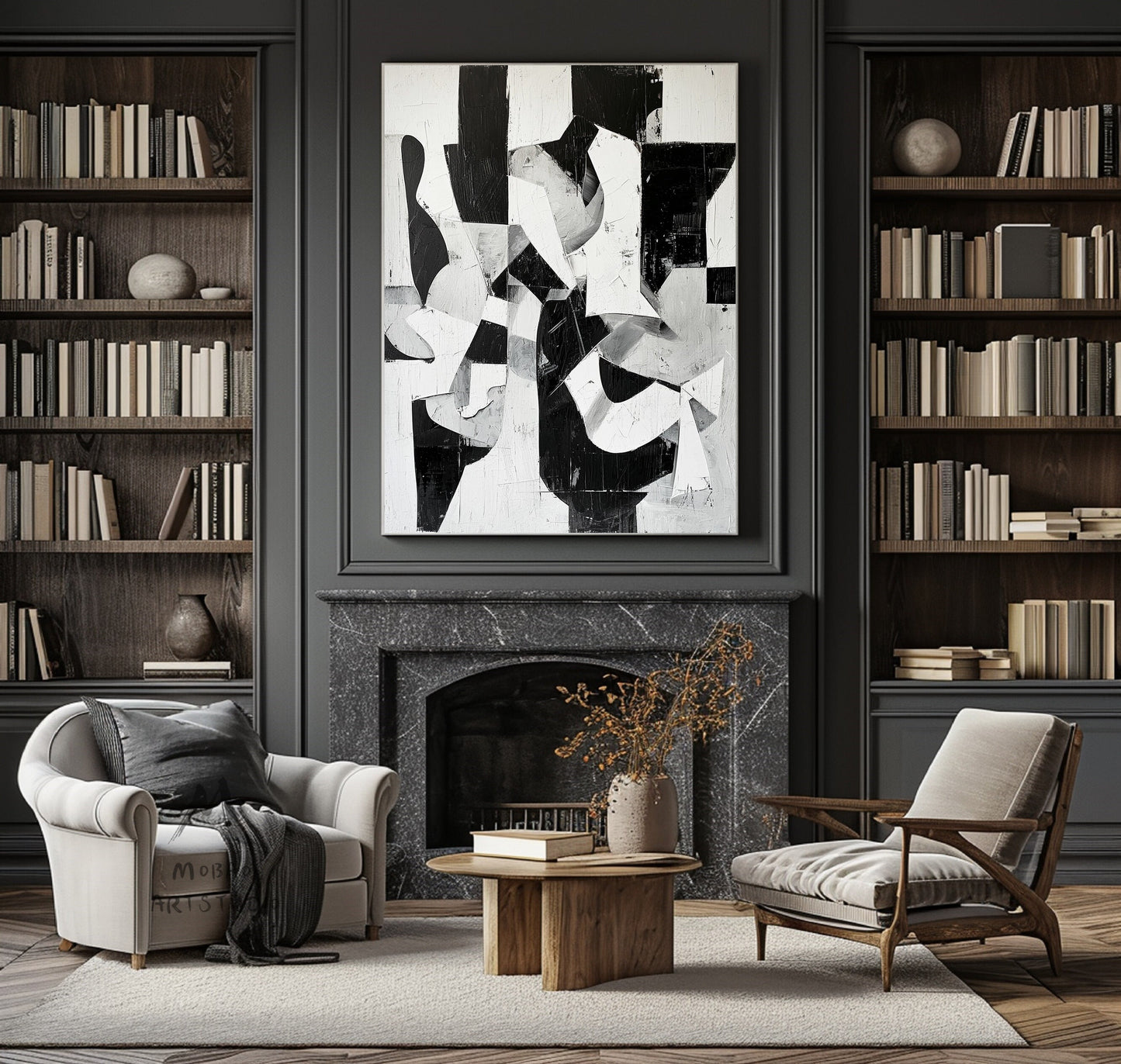 Original Canvas Art Black White Minimalist Painting Black and White Abstract Painting Boho Wall Art Abstract Painting Modern Wall Art Decor