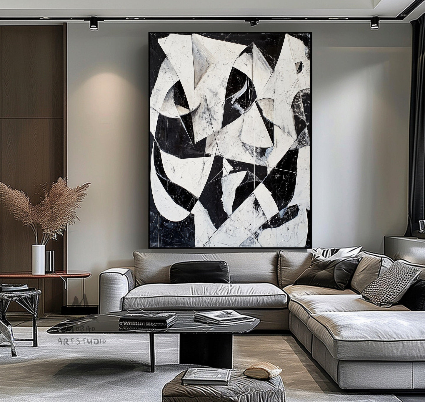 White Textured Wall Art Black And White Abstract Minimal Painting on Canvas Large Black Wall Art Contemporary Abstract Art for Living Room