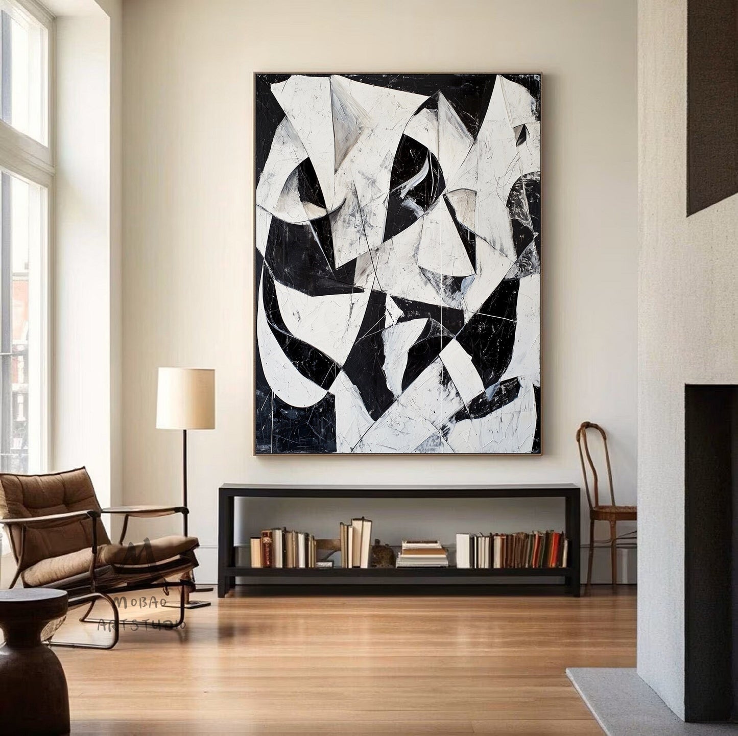 White Textured Wall Art Black And White Abstract Minimal Painting on Canvas Large Black Wall Art Contemporary Abstract Art for Living Room