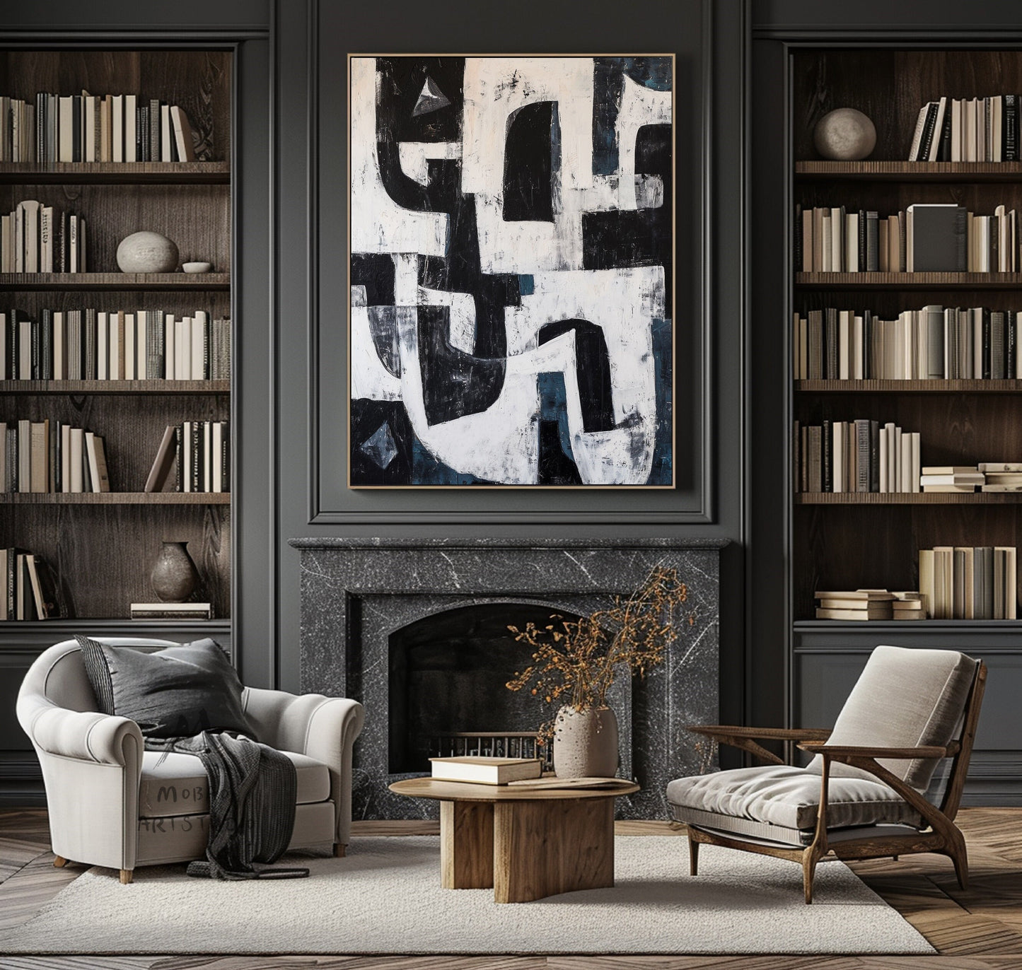 Black Wabi Sabi Wall Art Black White Abstract Painting Large Black Minimalist Wall Art Beige Textured Canvas Painting Blue Wall Art Decor