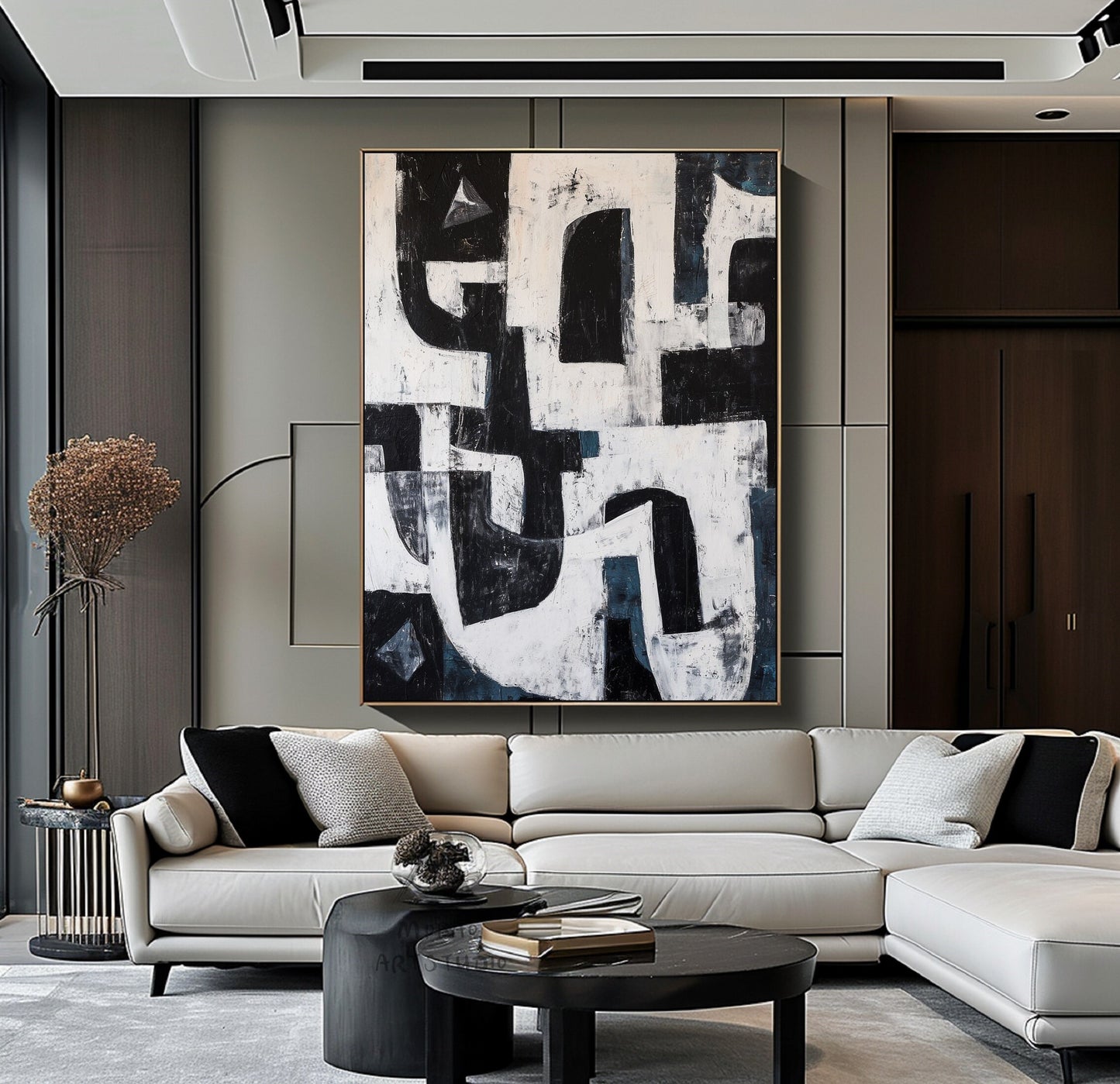 Black Wabi Sabi Wall Art Black White Abstract Painting Large Black Minimalist Wall Art Beige Textured Canvas Painting Blue Wall Art Decor