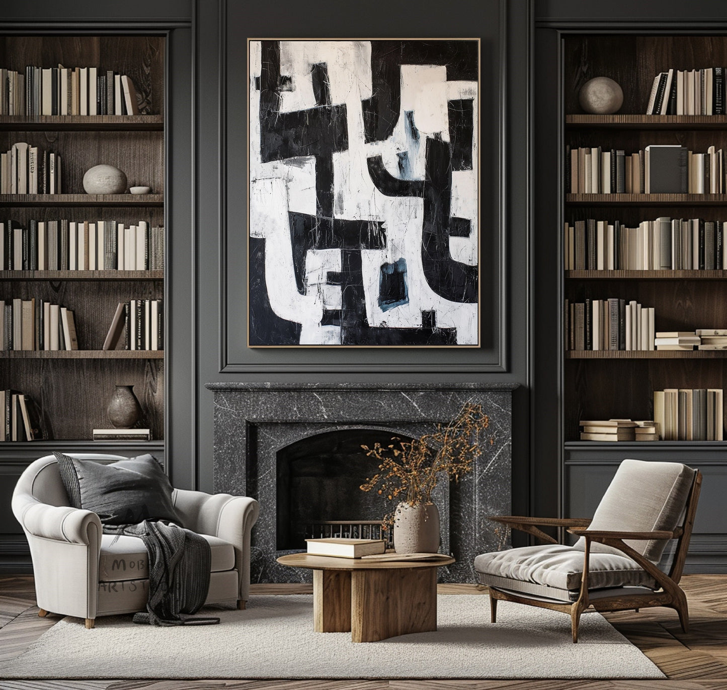 Black White Abstract Painting Black Wabi Sabi Wall Art Large Black Minimalist Wall Art Beige Textured Canvas Painting Black Wall Art Decor