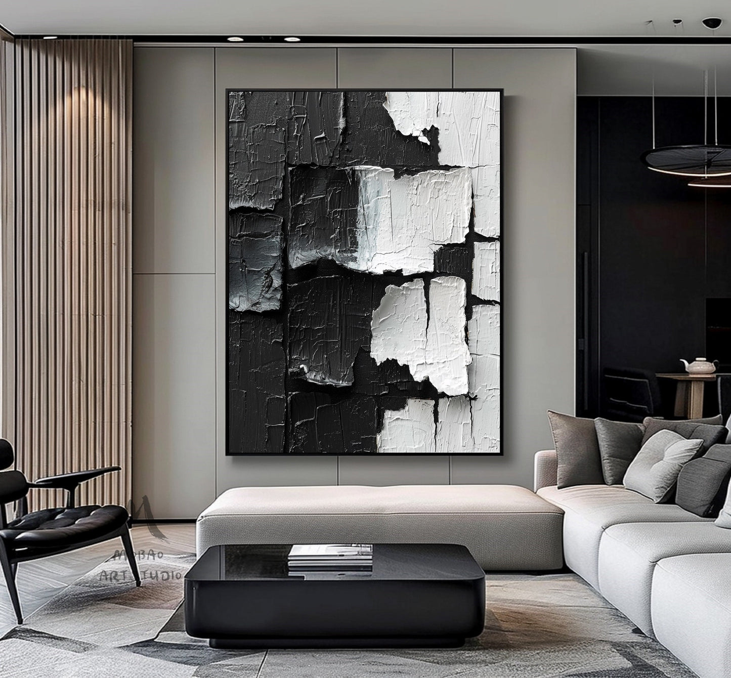 White 3D Textured Painting Black and White Abstract Painting Black 3D Textured Painting White Minimalist Painting Modern Wall Art Decor
