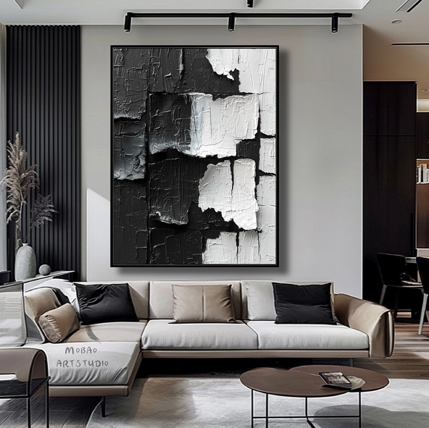 White 3D Textured Painting Black and White Abstract Painting Black 3D Textured Painting White Minimalist Painting Modern Wall Art Decor