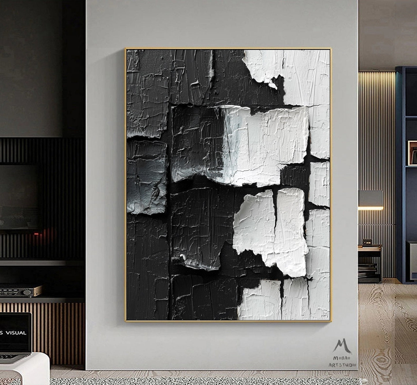 White 3D Textured Painting Black and White Abstract Painting Black 3D Textured Painting White Minimalist Painting Modern Wall Art Decor