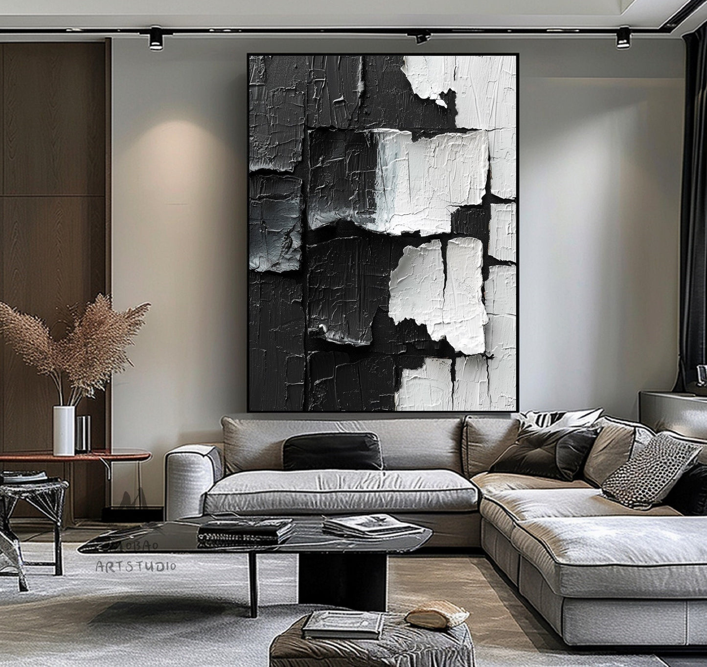 White 3D Textured Painting Black and White Abstract Painting Black 3D Textured Painting White Minimalist Painting Modern Wall Art Decor