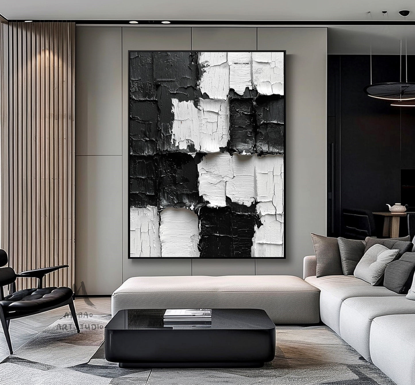 Large Textured Wall Art White 3D Canvas Painting White 3D Textured Wall Art Black 3D Textured Painting White Minimalist Art Modern Wall Art
