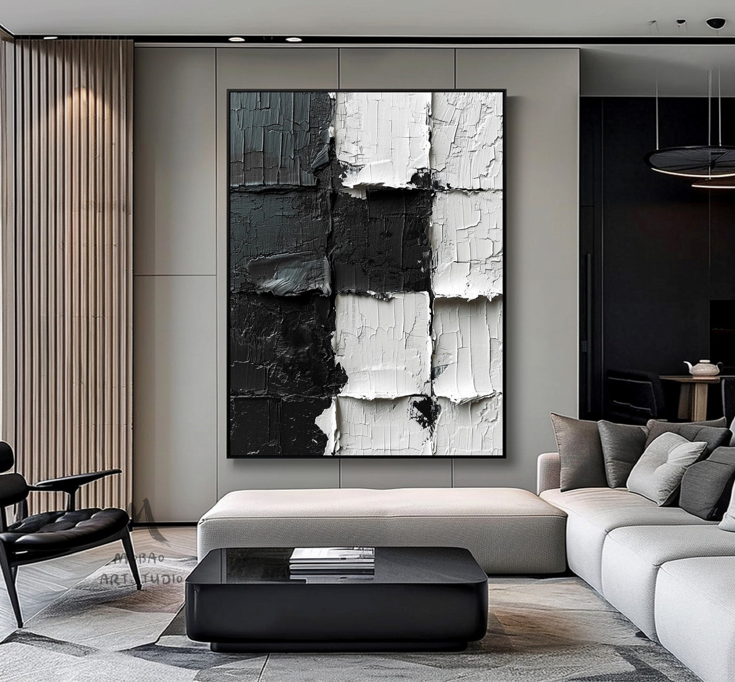 Black 3D Textured Painting White 3D Textured Painting White Minimalist Painting Black and White Abstract Painting Modern Wall Art Decor
