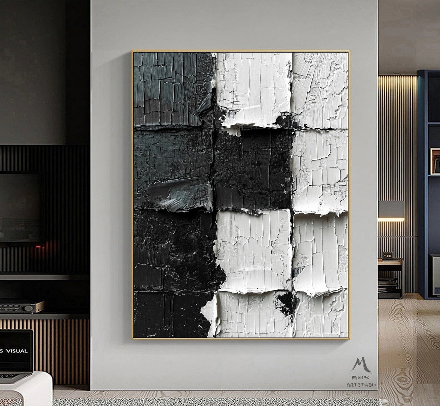 Black 3D Textured Painting White 3D Textured Painting White Minimalist Painting Black and White Abstract Painting Modern Wall Art Decor