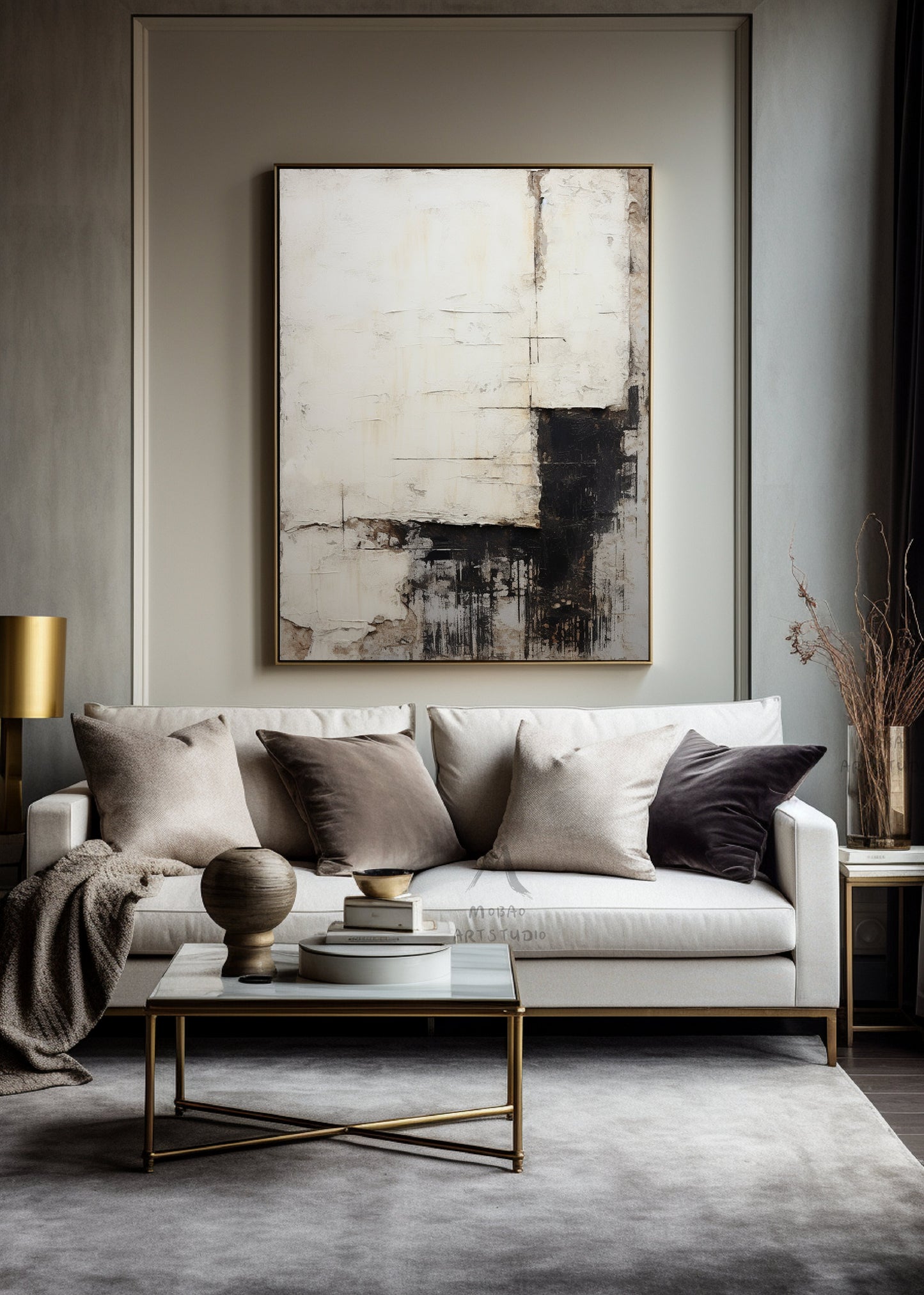 Beige Painting Boho Wall Art Black Minimalist Art Beige Wall Art Wabi Sabi Wall Art Gray Painting Neutral Wall Art Black Abstract Art