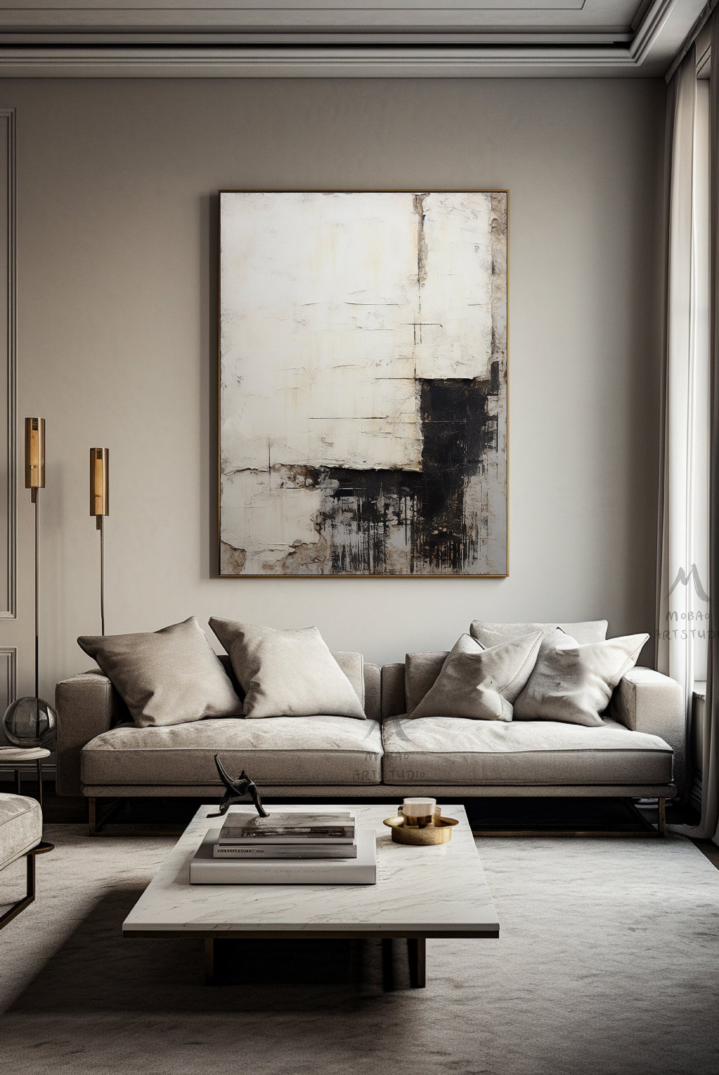 Beige Painting Boho Wall Art Black Minimalist Art Beige Wall Art Wabi Sabi Wall Art Gray Painting Neutral Wall Art Black Abstract Art