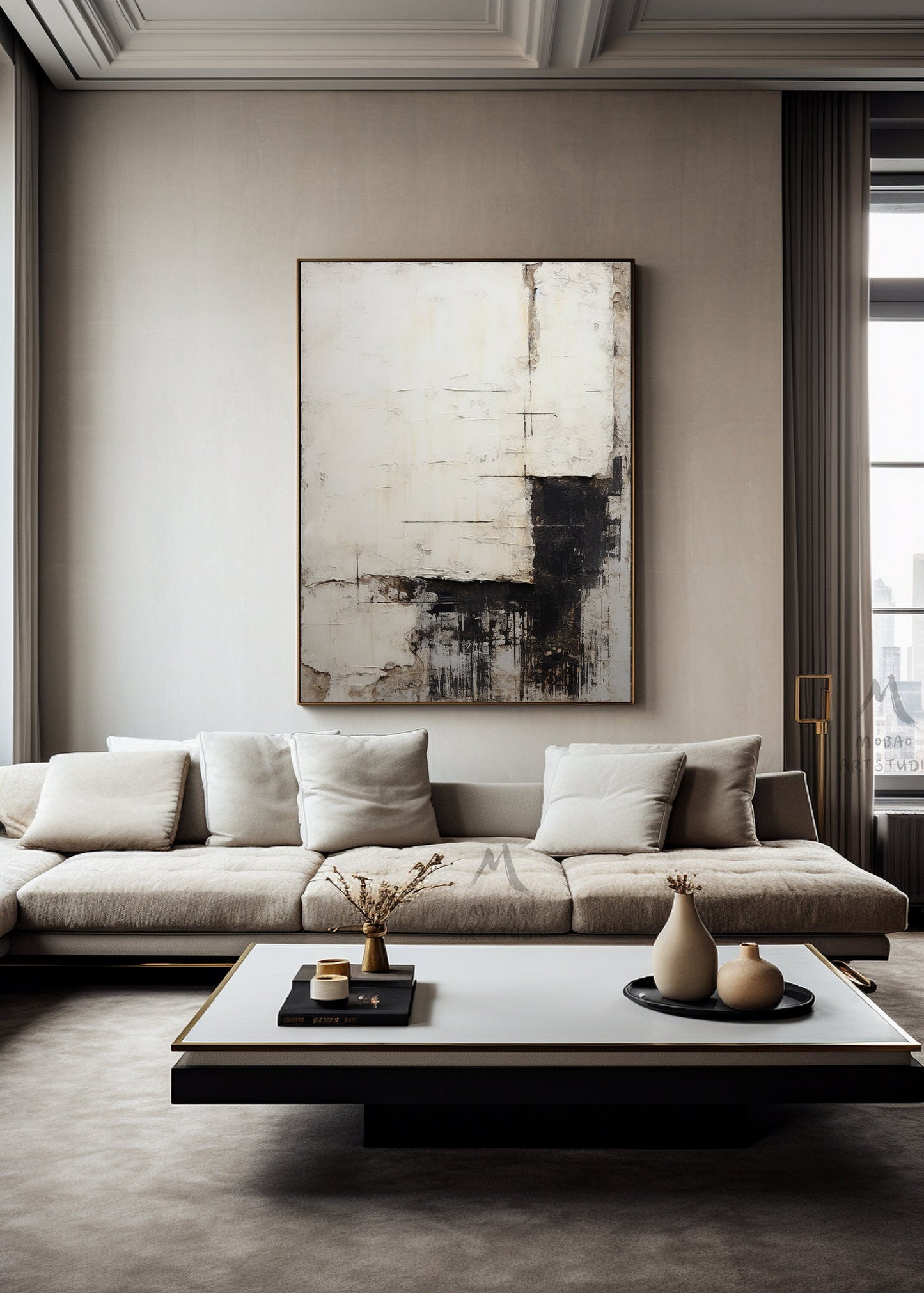 Beige Painting Boho Wall Art Black Minimalist Art Beige Wall Art Wabi Sabi Wall Art Gray Painting Neutral Wall Art Black Abstract Art