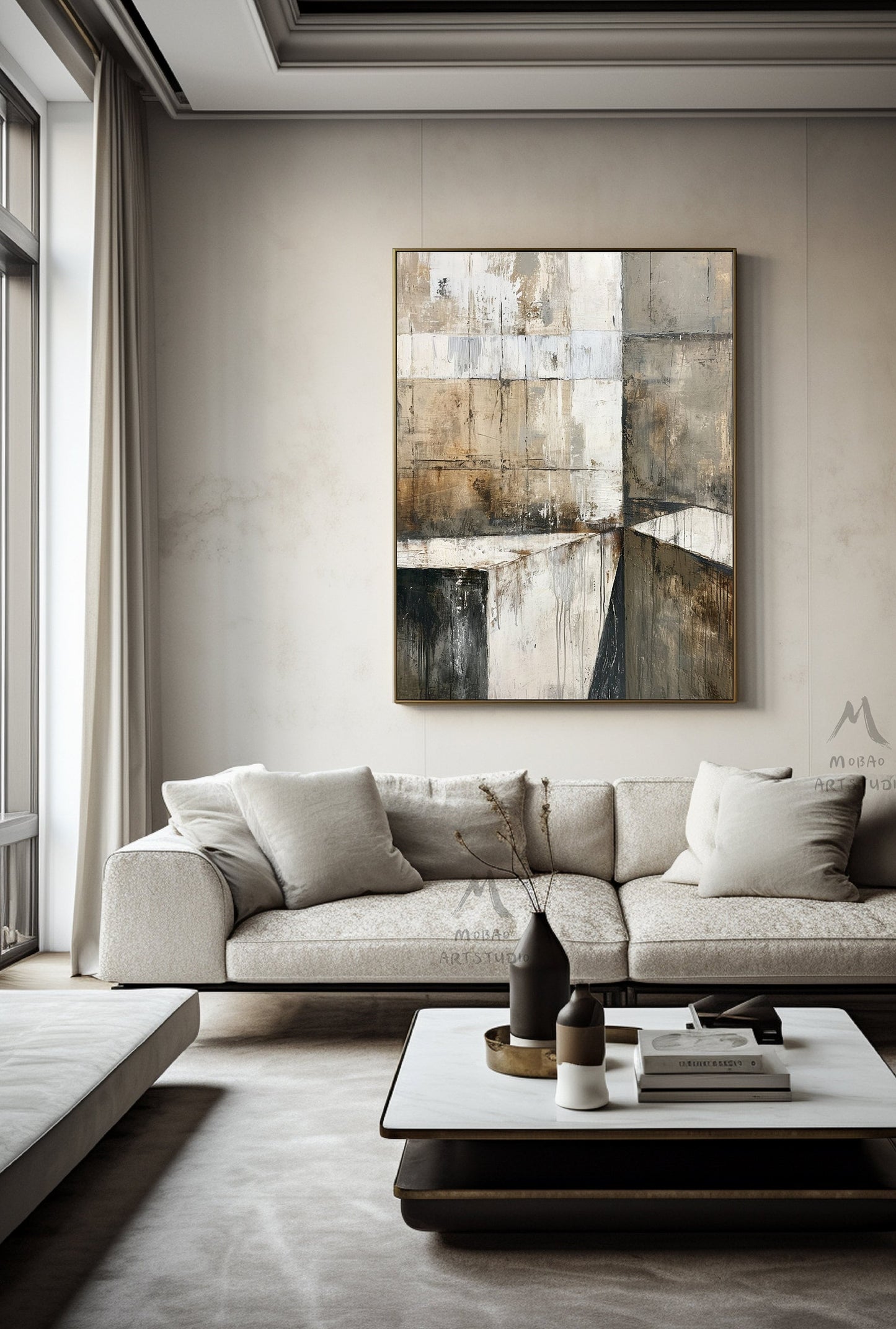 Boho Wall Art Gray Canvas Painting Beige Painting Neutral Canvas Painting Wabi Sabi Wall Art Brown Abstract Art Beige Wall Art #Treppe-6