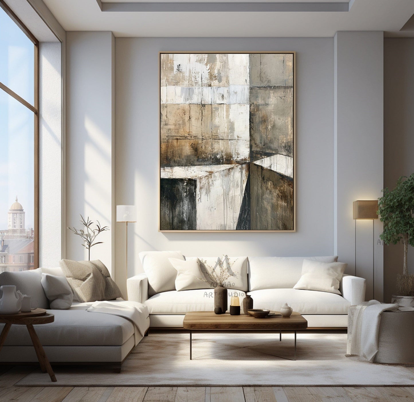 Boho Wall Art Gray Canvas Painting Beige Painting Neutral Canvas Painting Wabi Sabi Wall Art Brown Abstract Art Beige Wall Art #Treppe-6