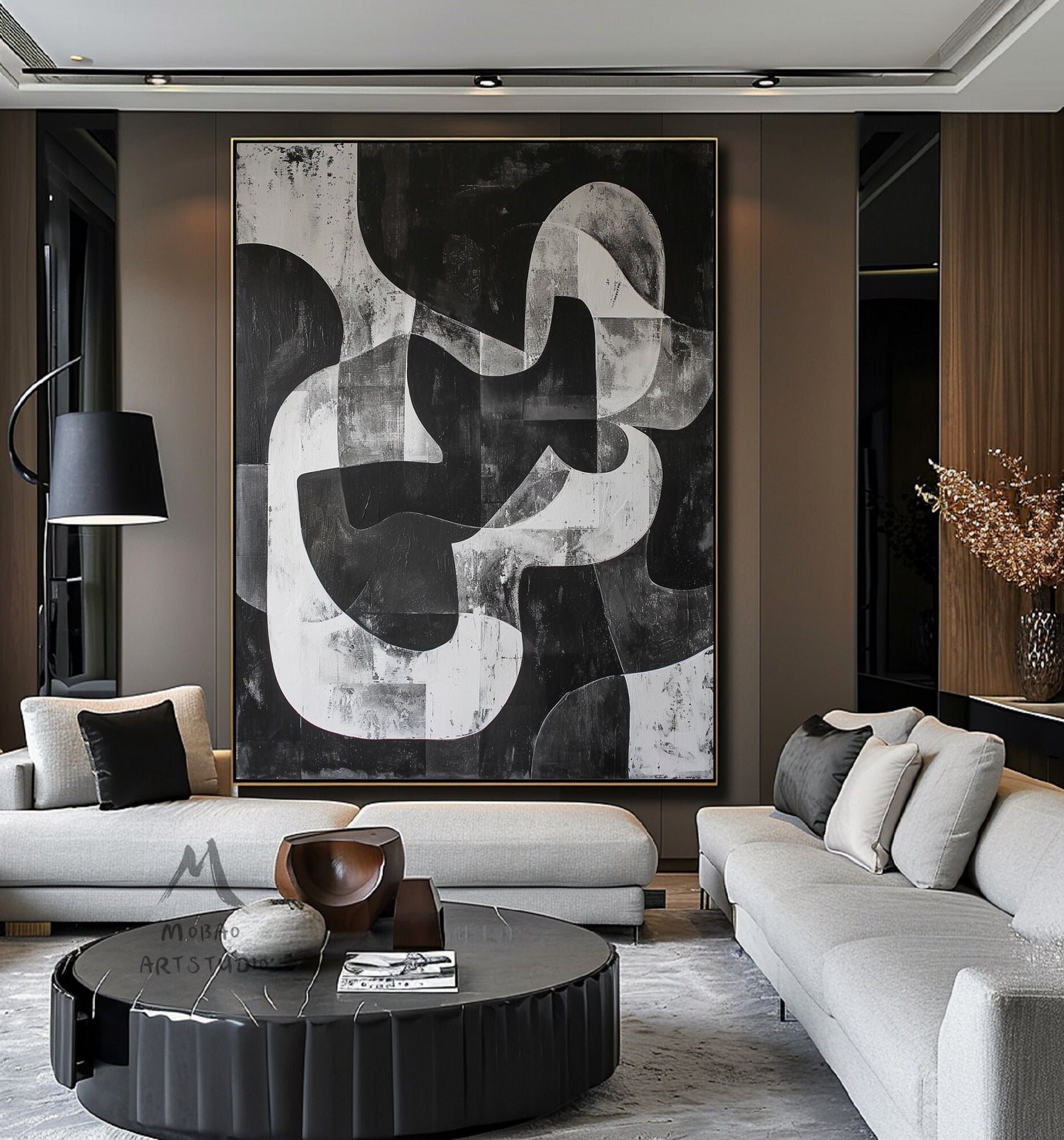 Large Black Wall Art Black And Gray Abstract Minimal Painting on Canvas Modern Textured Wall Art Contemporary Abstract Art for Living Room