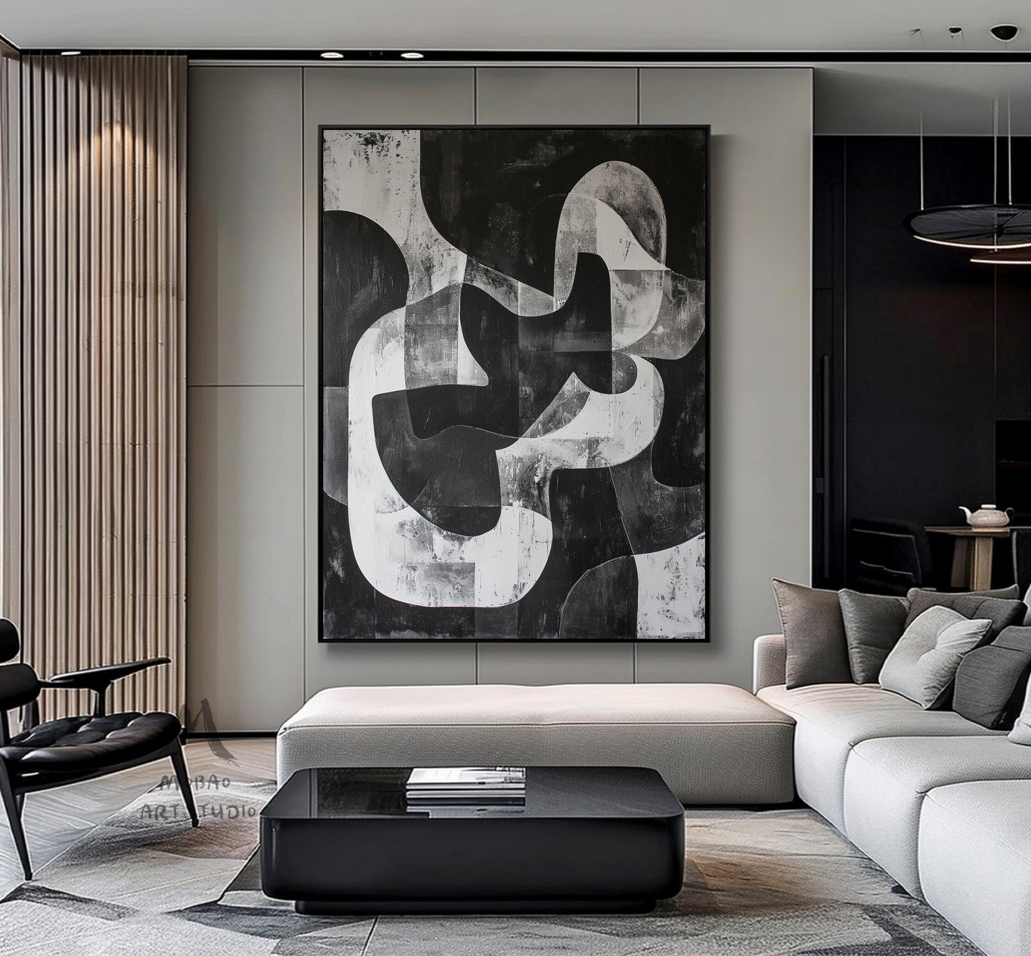 Large Black Wall Art Black And Gray Abstract Minimal Painting on Canvas Modern Textured Wall Art Contemporary Abstract Art for Living Room