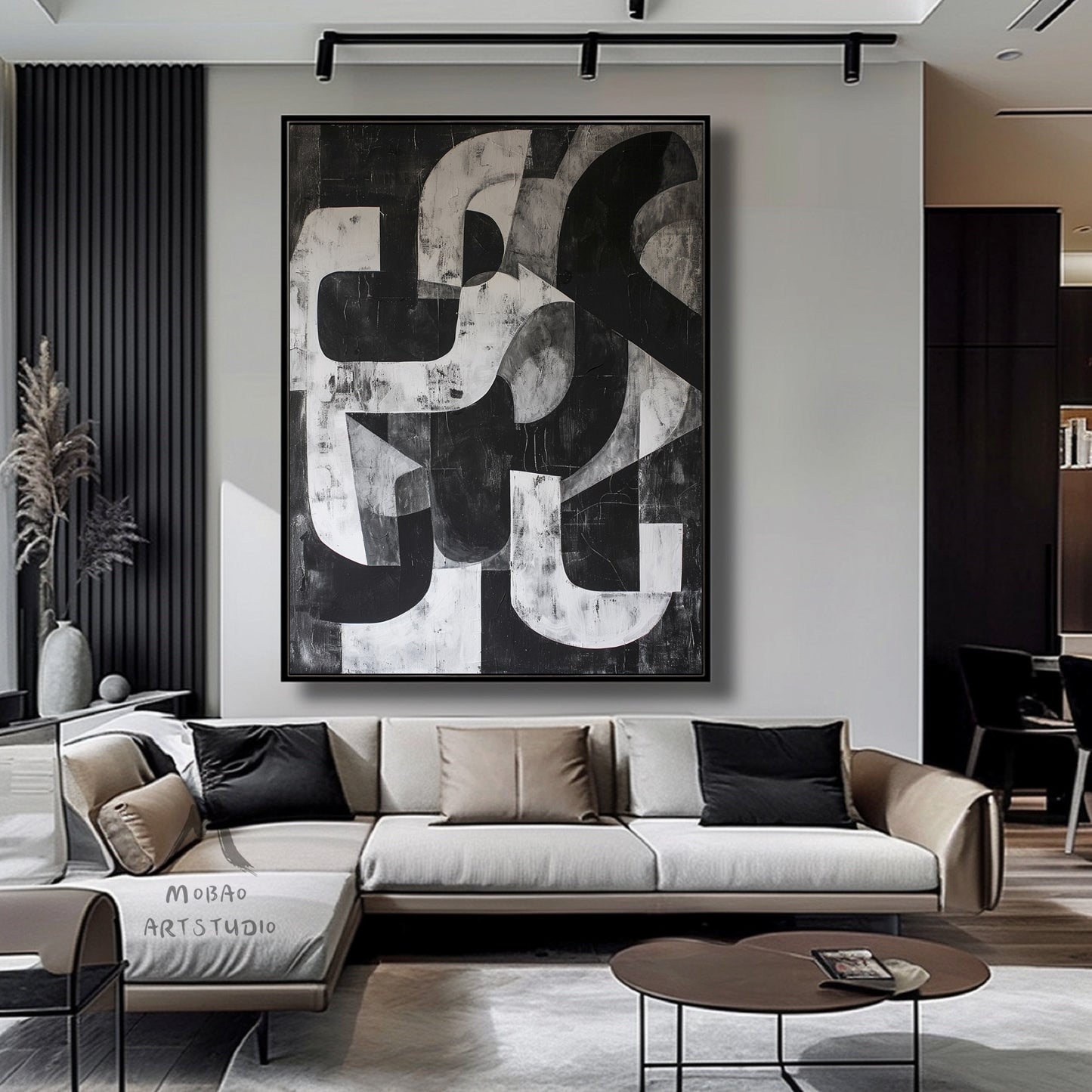 Black Minimalist Painting Black and White Abstract Painting Gray Minimalist Art Modern Wall Art Decor Black Textured Painting On Canvas