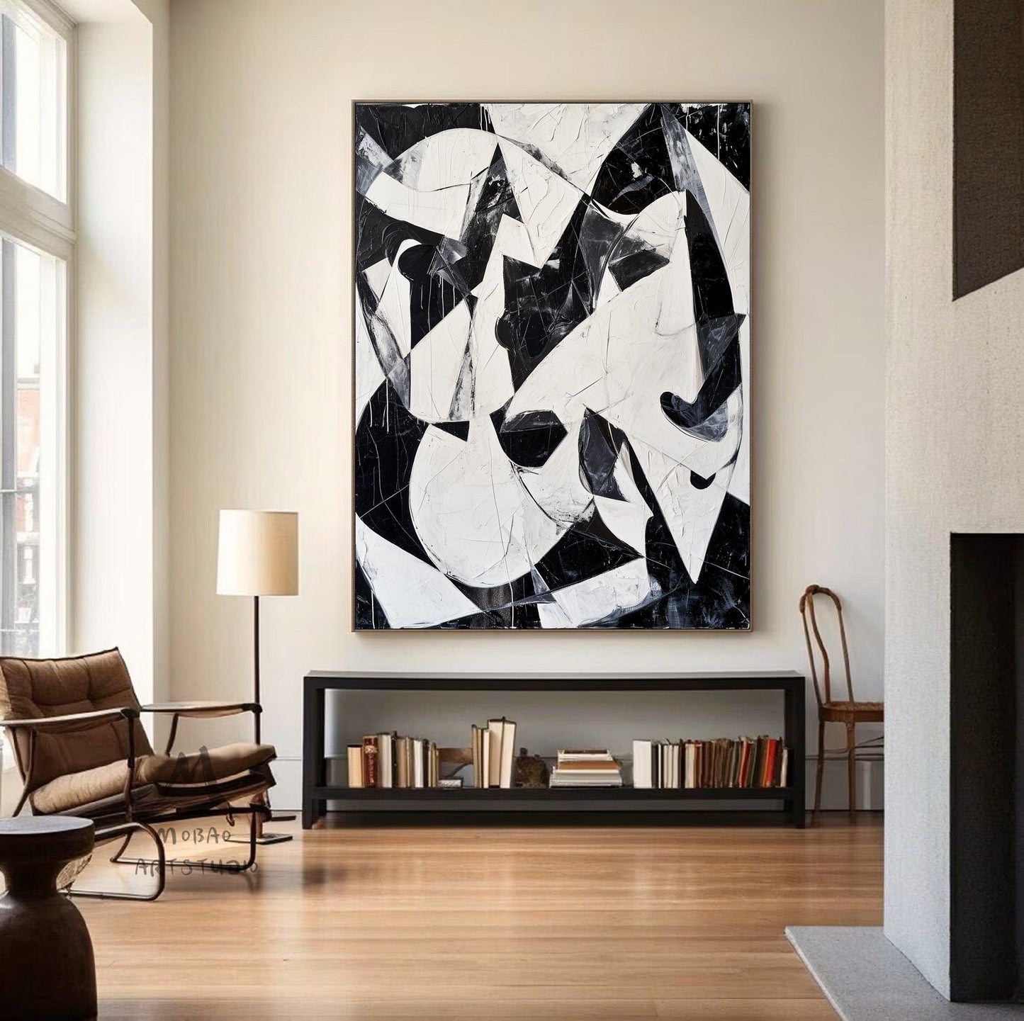 Black Wall Art Black And White Abstract Minimal Painting on Canvas Modern Textured Wall Art Black Contemporary Abstract Art for Living Room