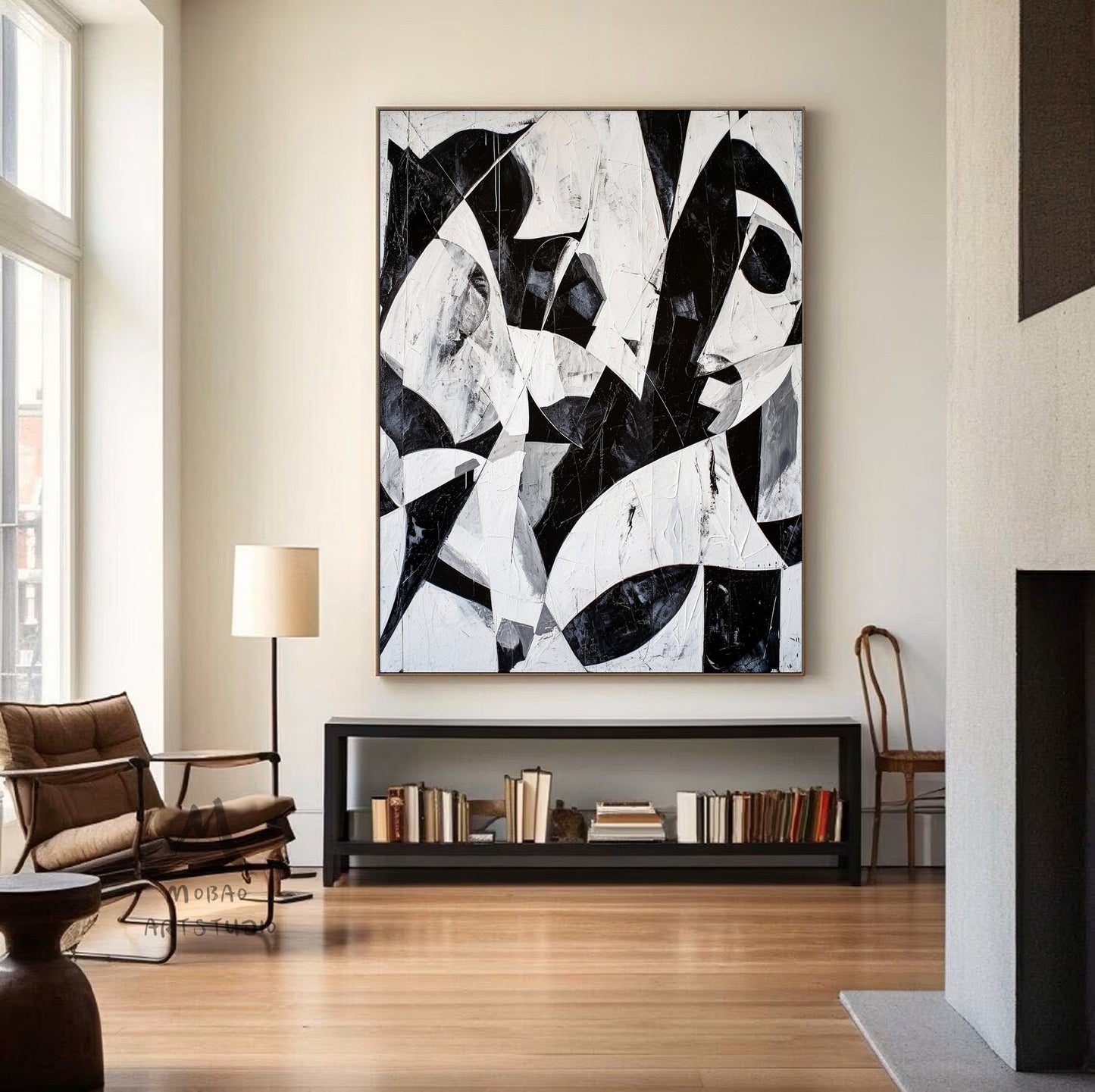White Textured Wall Art Large Black Wall Art Black And White Abstract Minimal Painting on Canvas Contemporary Abstract Art for Living Room