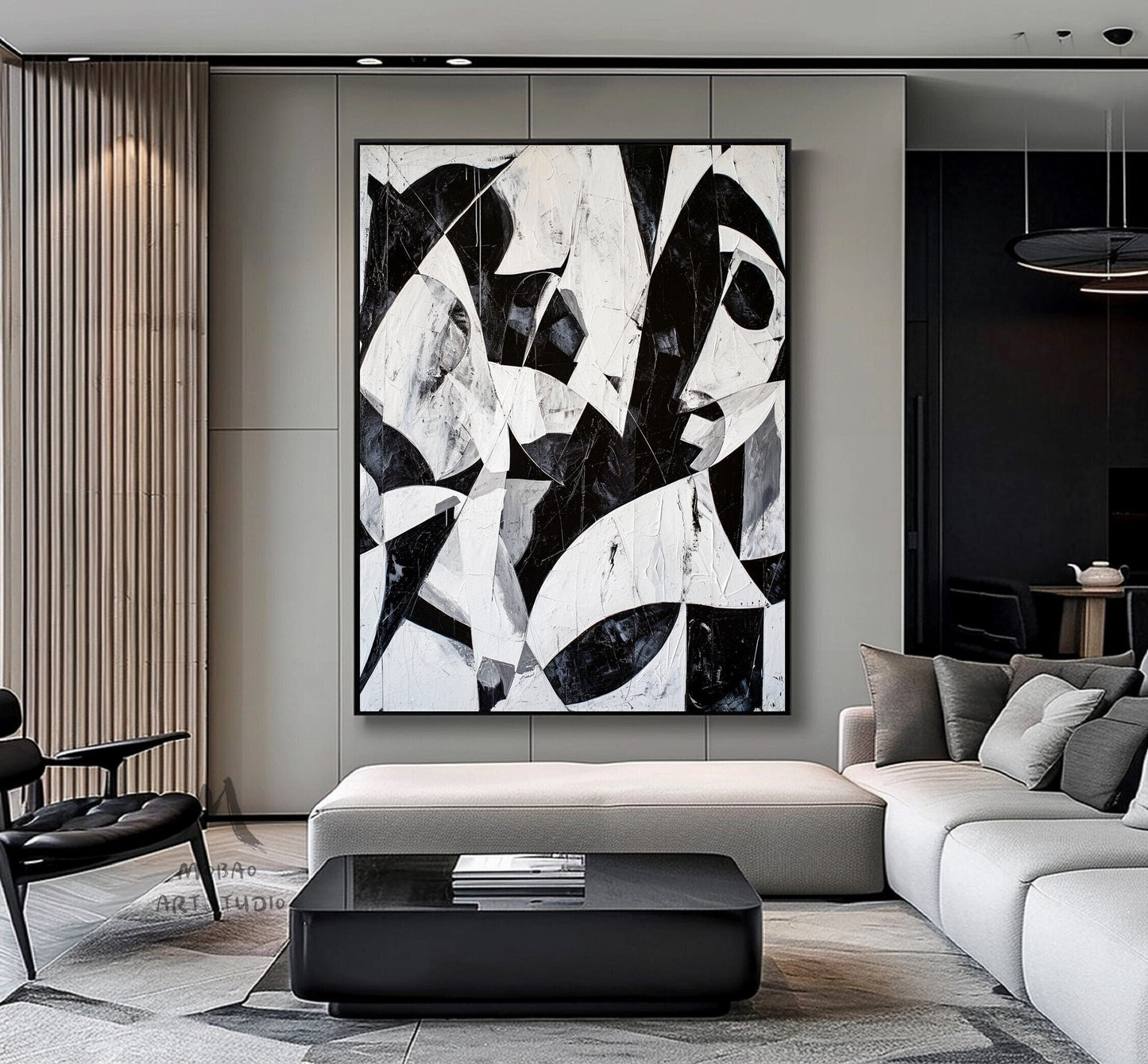 White Textured Wall Art Large Black Wall Art Black And White Abstract Minimal Painting on Canvas Contemporary Abstract Art for Living Room