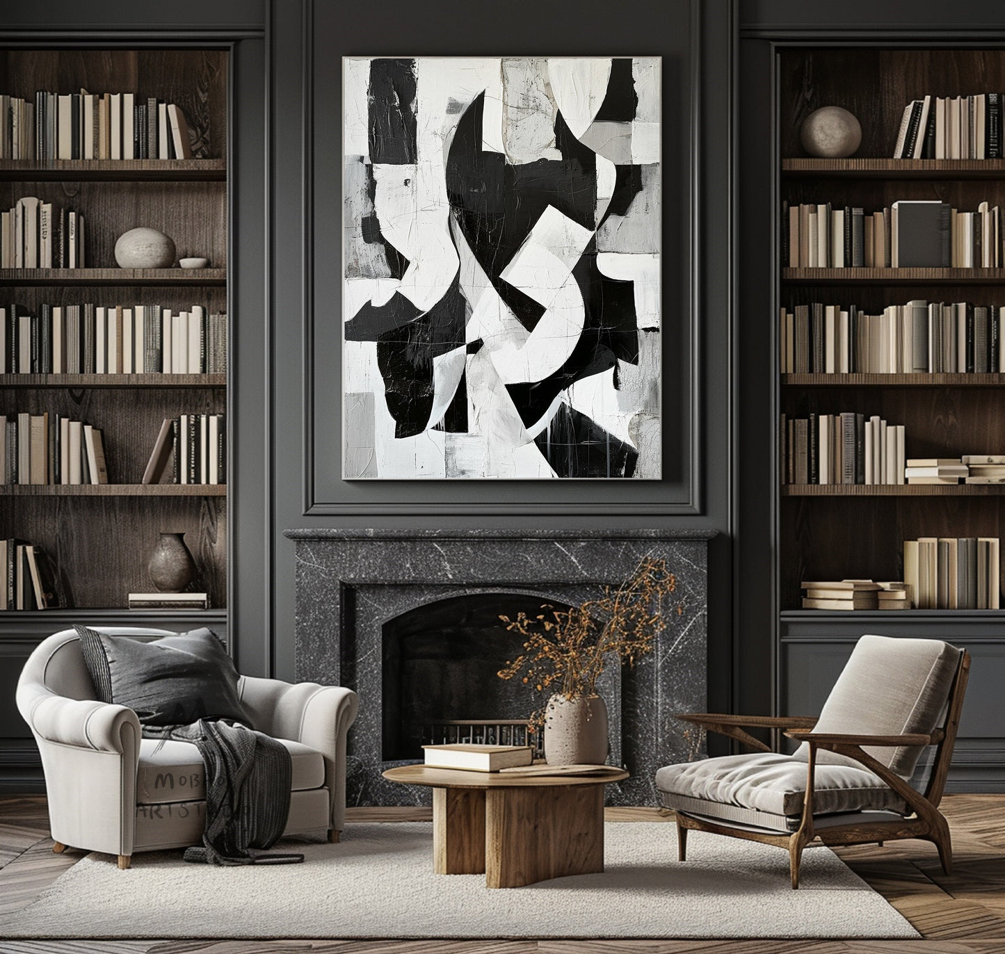 Black White Minimalist Painting Black and White Abstract Painting Boho Wall Art Abstract Painting Modern Wall Art Decor Original Canvas Art