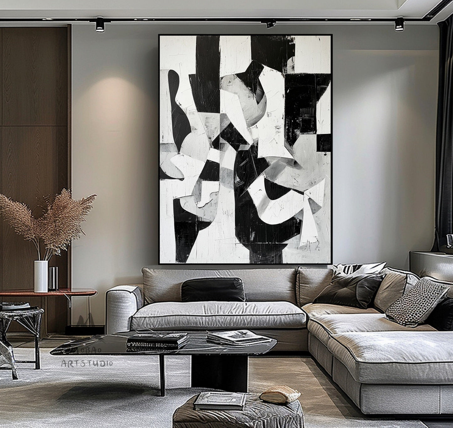 Original Canvas Art Black White Minimalist Painting Black and White Abstract Painting Boho Wall Art Abstract Painting Modern Wall Art Decor