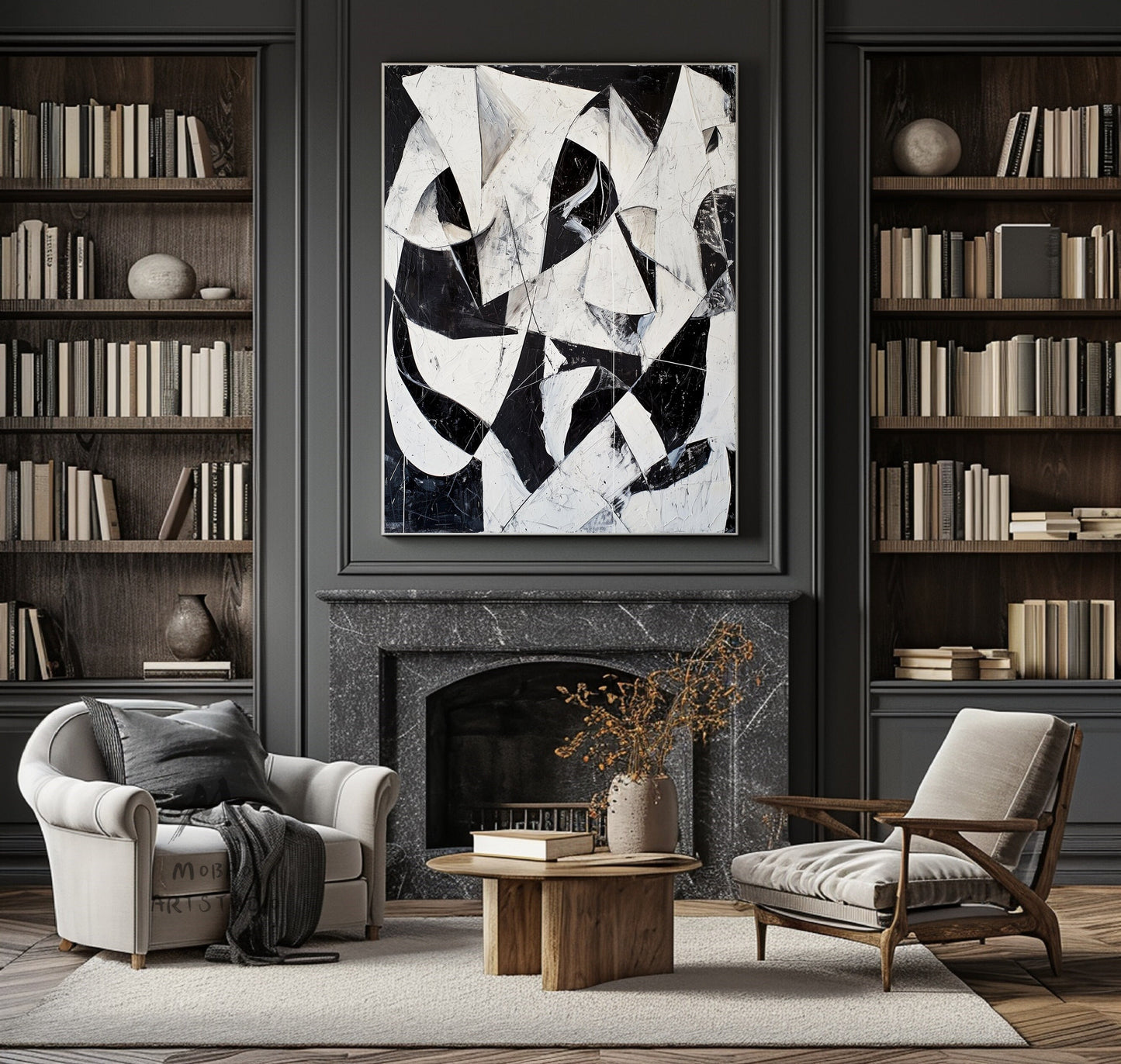 White Textured Wall Art Black And White Abstract Minimal Painting on Canvas Large Black Wall Art Contemporary Abstract Art for Living Room
