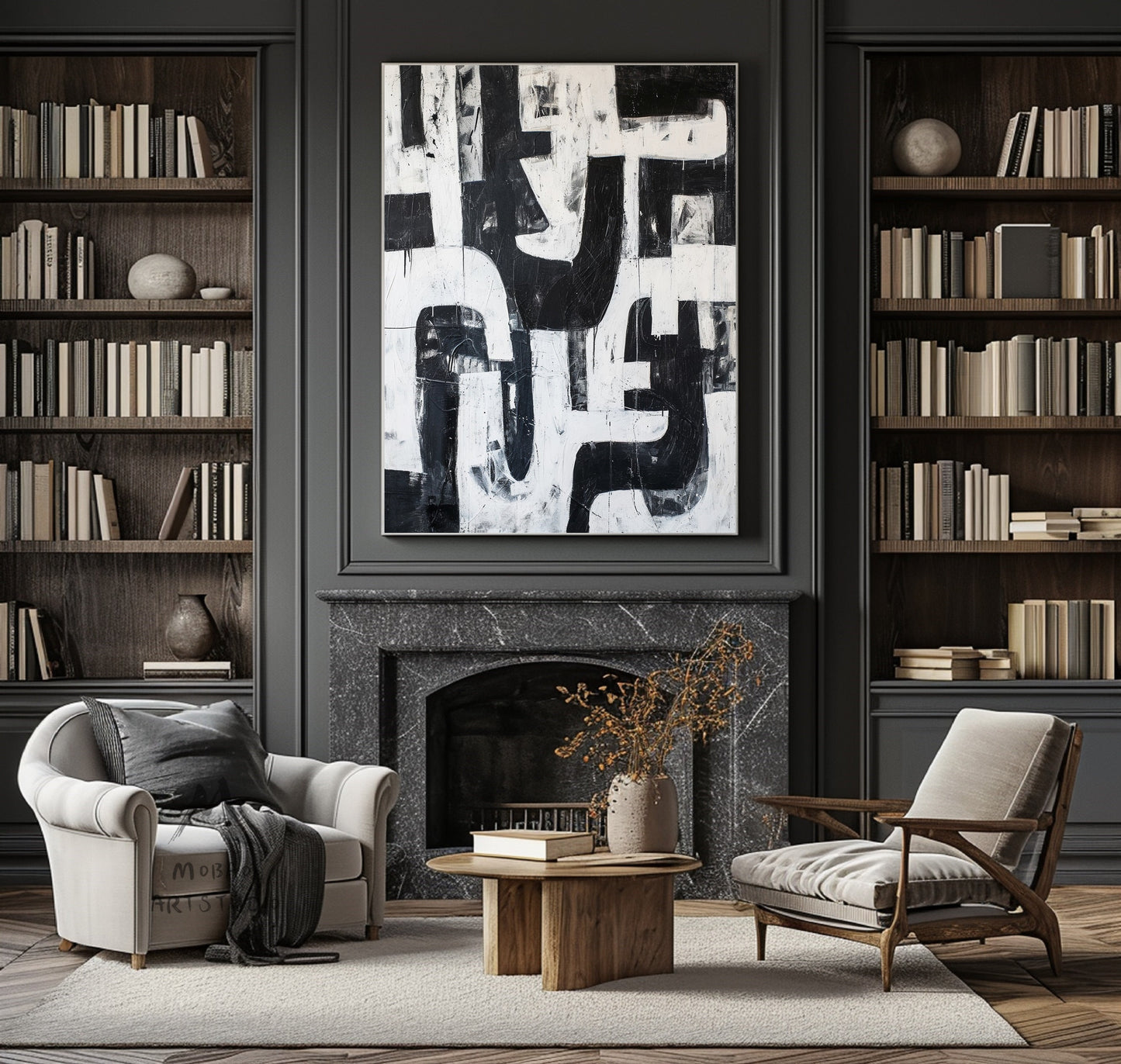 White Wabi Sabi Wall Art Black White Abstract Painting Large Black Minimalist Wall Art White Textured Canvas Painting Neutral Wall Art Decor