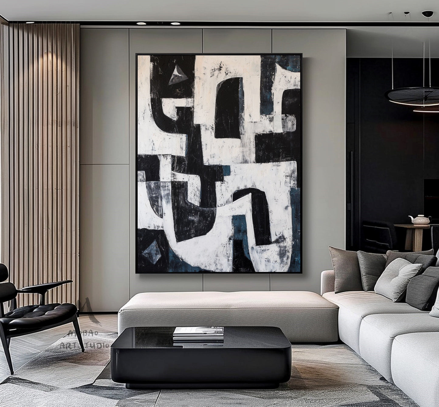 Black Wabi Sabi Wall Art Black White Abstract Painting Large Black Minimalist Wall Art Beige Textured Canvas Painting Blue Wall Art Decor