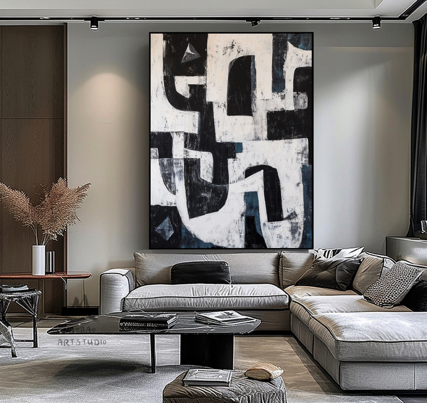 Black Wabi Sabi Wall Art Black White Abstract Painting Large Black Minimalist Wall Art Beige Textured Canvas Painting Blue Wall Art Decor