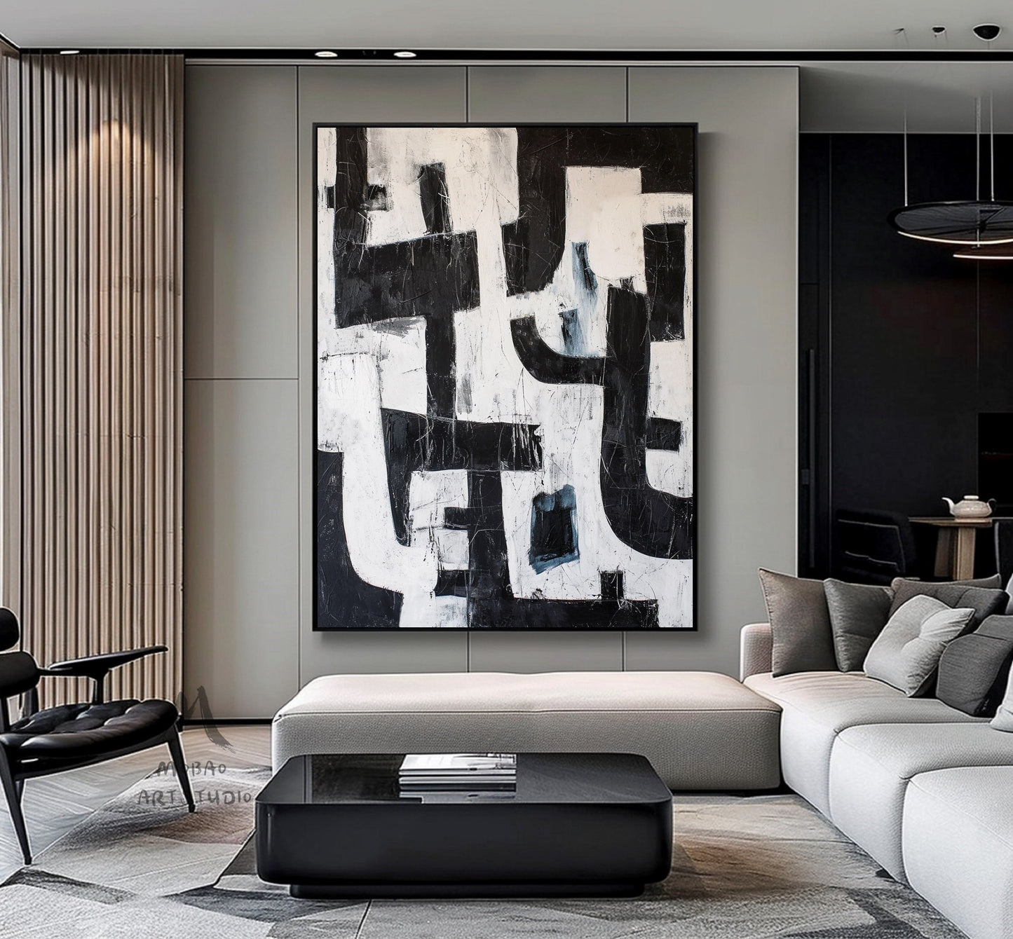 Black White Abstract Painting Black Wabi Sabi Wall Art Large Black Minimalist Wall Art Beige Textured Canvas Painting Black Wall Art Decor