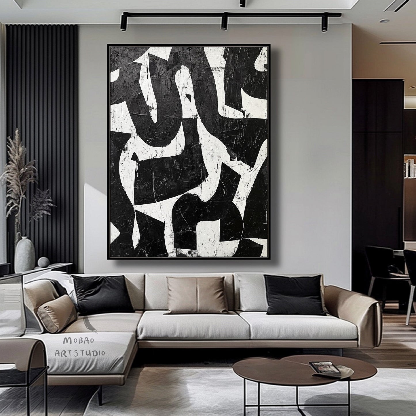 Black White Abstract Painting Black Wabi Sabi Wall Art Large Black Minimalist Wall Art Black Textured Canvas Painting White Wall Art Decor